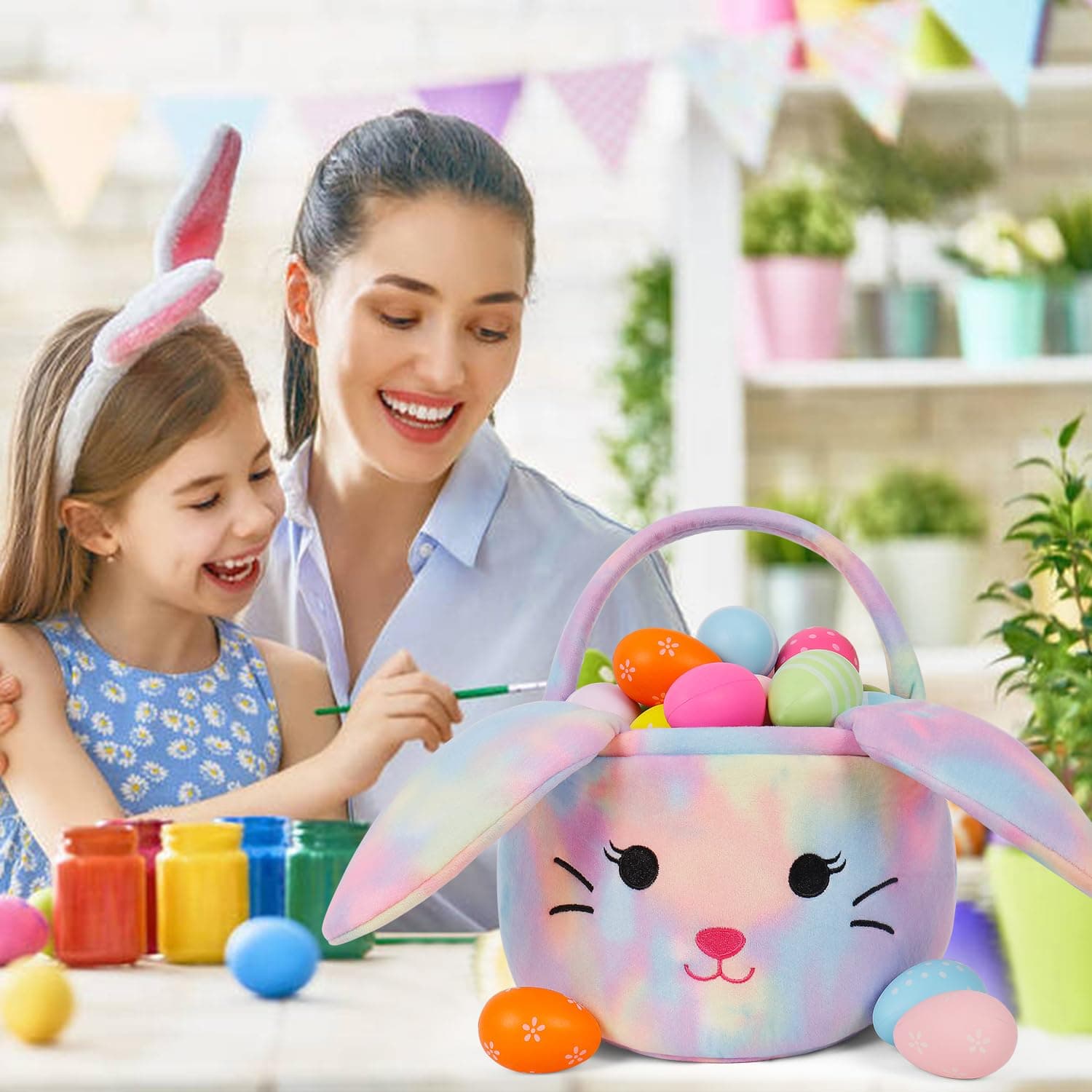 HitToys Easter Bunny Baskets for Kids, Egg Hunt Bags Plush Rabbit Bucket with Foldable Ears Easter Gifts for boys and girls : Baby thumbnail 3