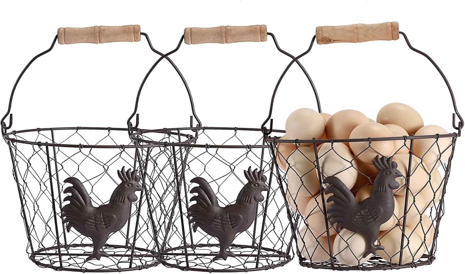 OGANAZI 3-Piece Farmhouse Egg Collecting Baskets with Wood Handle — Easter Gifts gift idea