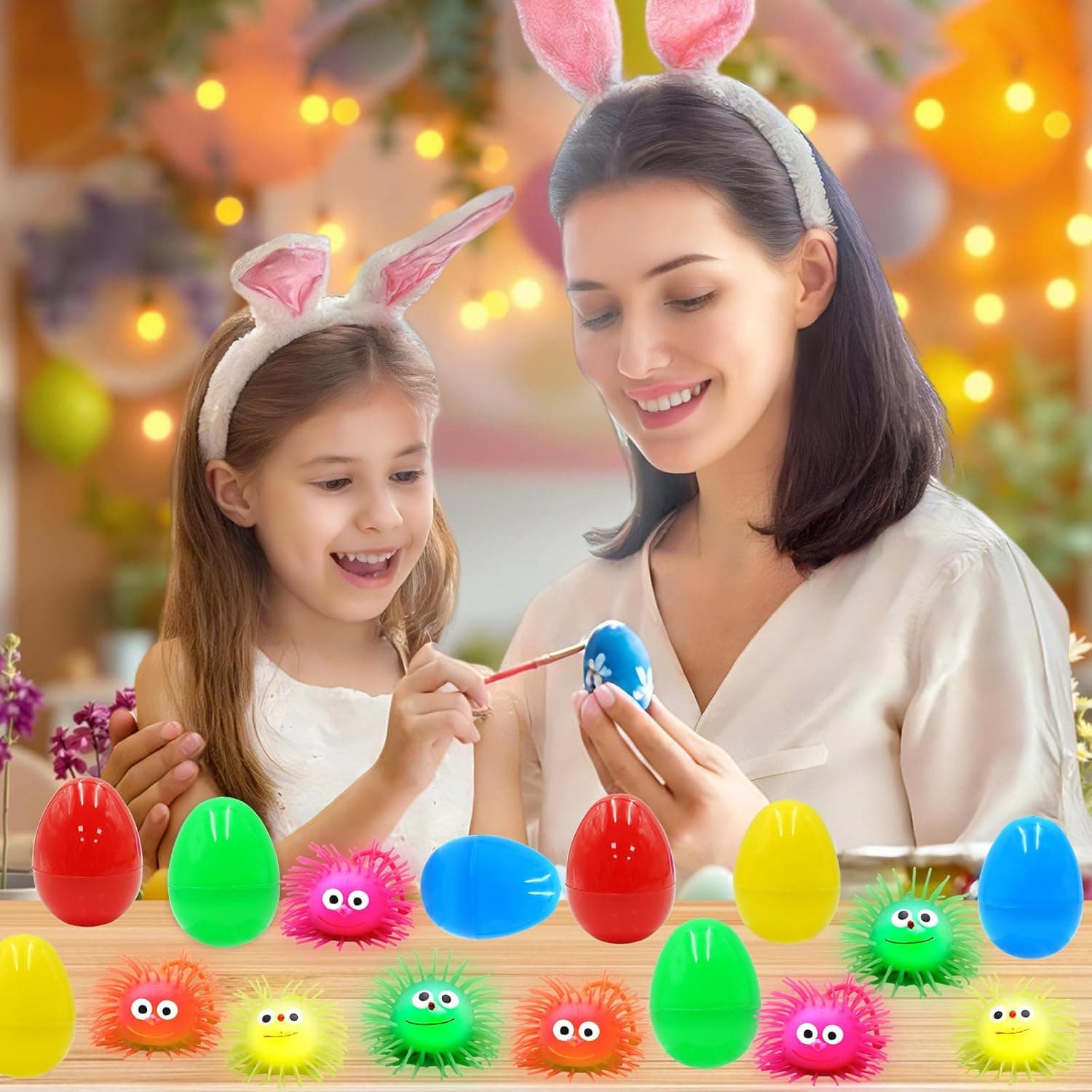 PIONJOY Jumbo Easter Eggs Filled with LED Puffer Balls, 8-Pack Light-Up Squeeze Stress Relief Toys for Kids, Easter Egg Hunt Fillers Treats Easter Basket Stuffers for Kid Toddler Boys Girls : Toys &amp; Games thumbnail 3