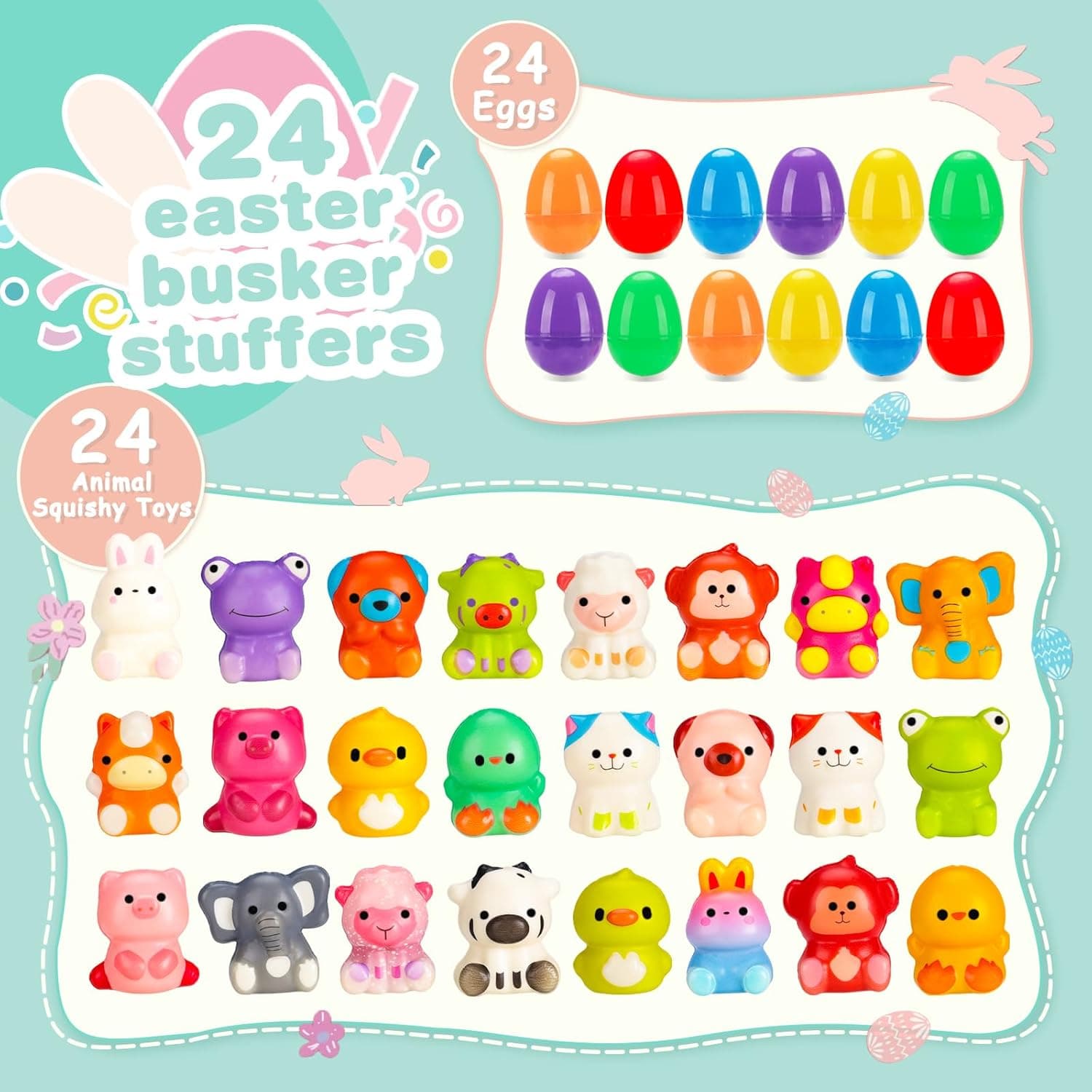 24 Pack Filled Easter Eggs for Kids, Prefilled Squishy Animal Toys Inside, Non-Candy Easter Basket Stuffers, Bulk Easter Egg Hunt Favors for Toddlers, Boys, Girls – Party Favors &amp; Classroom Prizes : Toys &amp; Games thumbnail 2