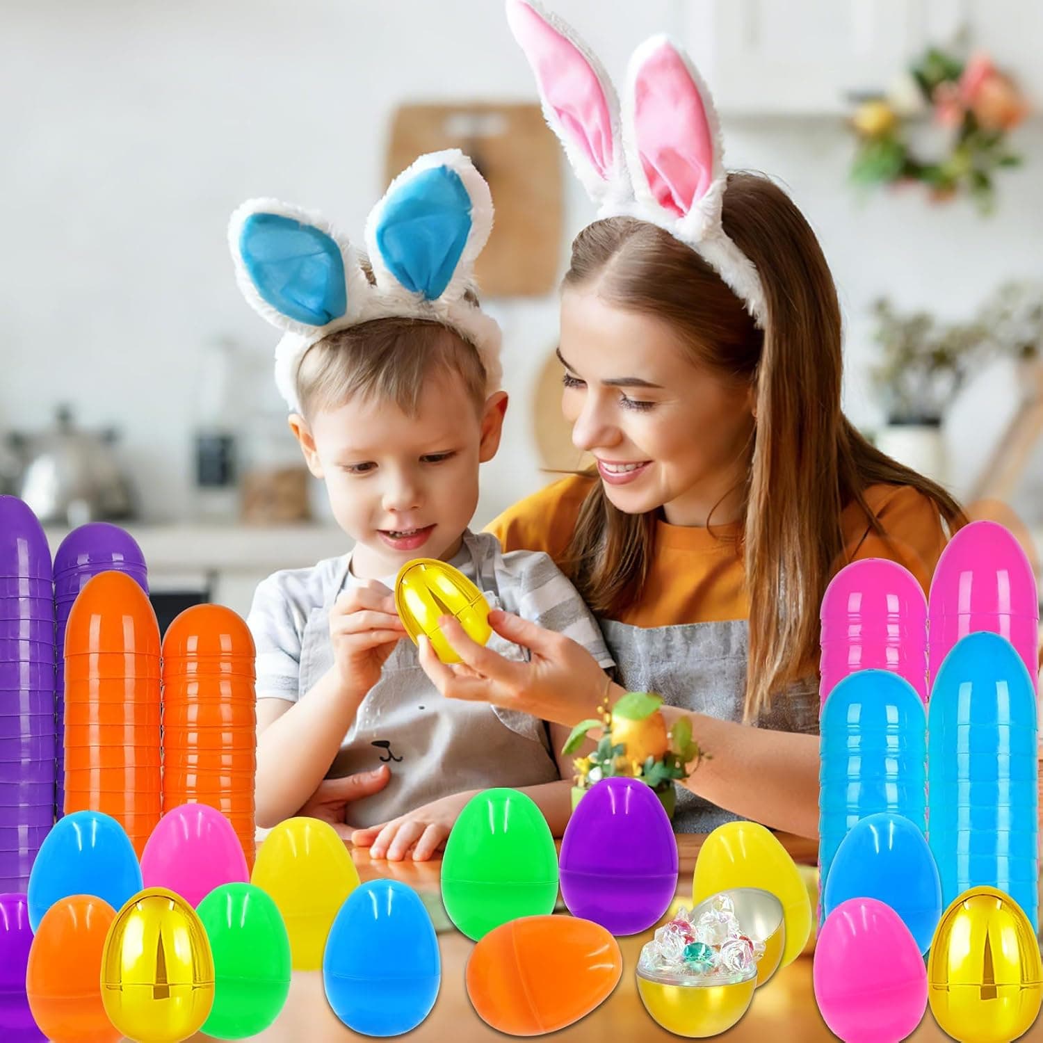 ZICZLI 300 PCS 2.4" Fillable Plastic Easter Eggs with 6 Golden Eggs, Empty Colorful Eggs for Kids Easter Hunt Classroom Rewards Basket Stuffers Easter Party Favors : Toys &amp; Games thumbnail 5