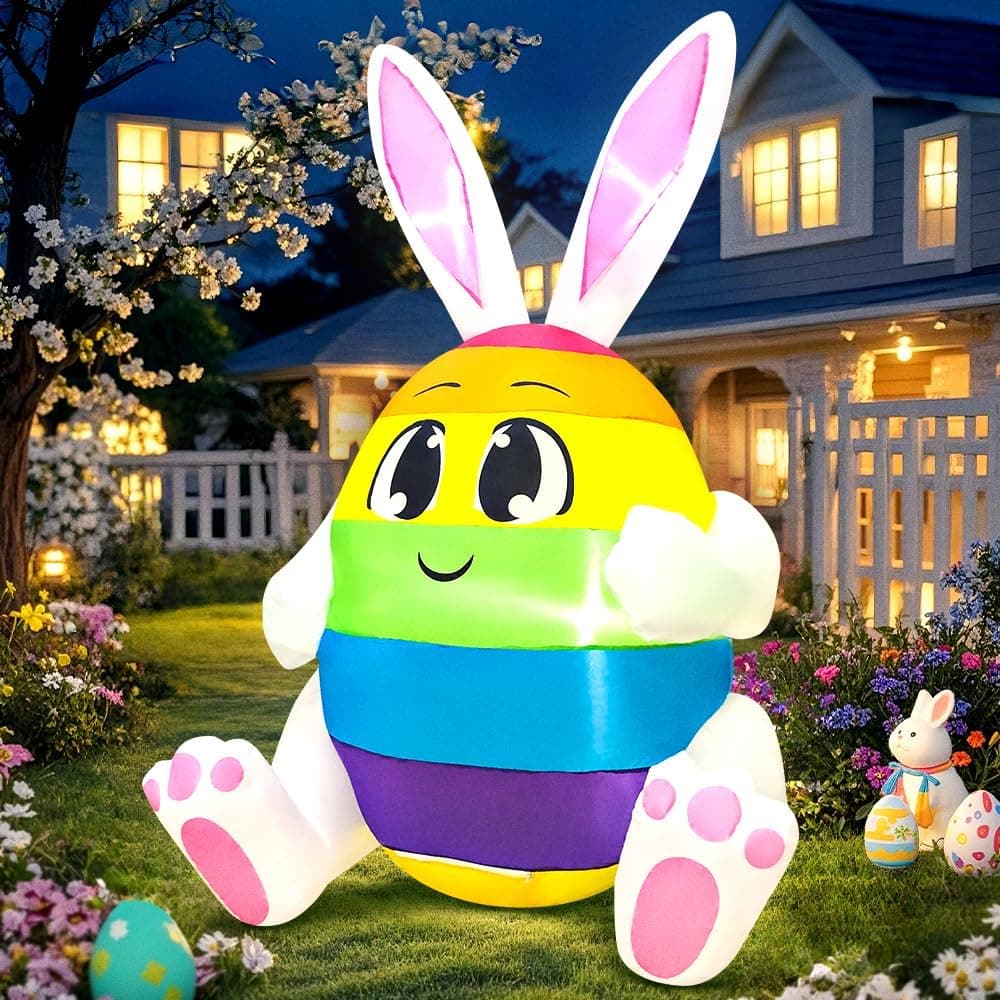 5FT Easter Inflatables Outdoor Decoration with Bunny Ears and LED Lights thumbnail 3