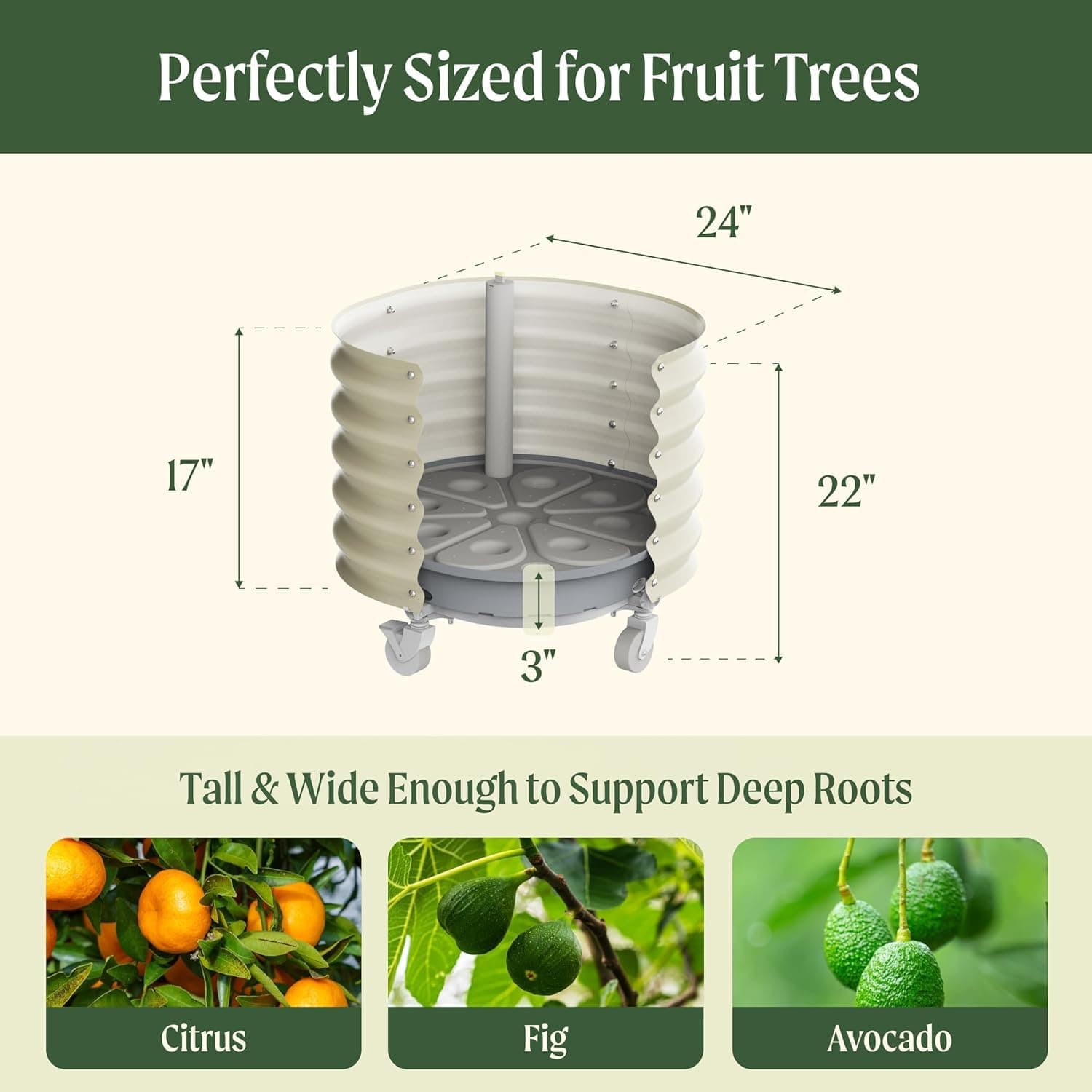 Rolling Metal Citrus Tree Planter, Self-Watering Round Large Pot for Growing Trees Tomatoes Vegetables and Flowers, Raised Garden Bed with Wheels for Porch Patio &amp; Backyard, Single Pack-Modern Gray : Patio, Lawn &amp; Garden thumbnail 4