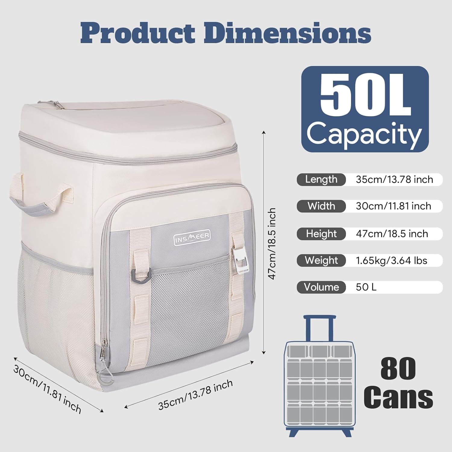 INSMEER Rolling Cooler with Wheels and Handle - 80 Can Capacity thumbnail 2