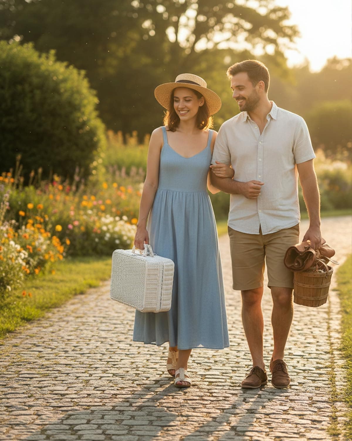 Dark Green Wicker Picnic Basket with Metal Lock thumbnail 5