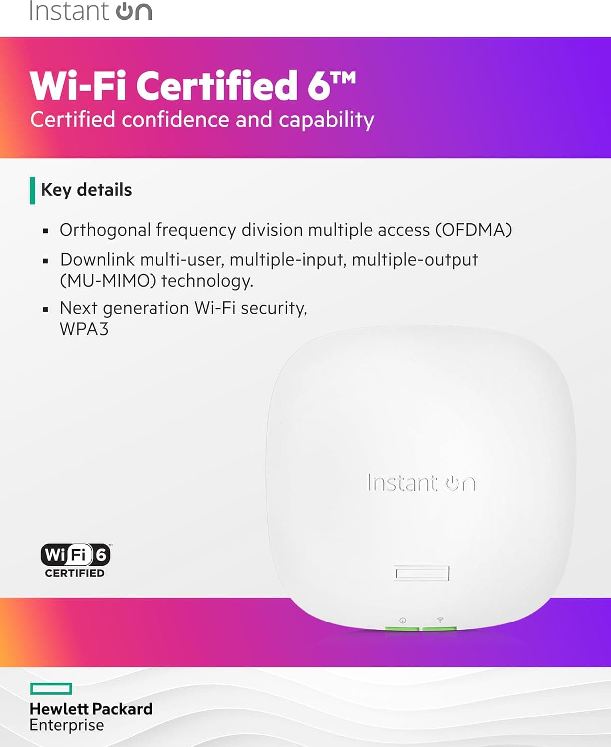 HPE Networking Instant On Access Point AP22 2x2 WiFi 6 Indoor Wireless Access Point | Long Range, Secure, Smart Mesh Support | Power Source Not Included | US Model (R4W01A) : Electronics thumbnail 4