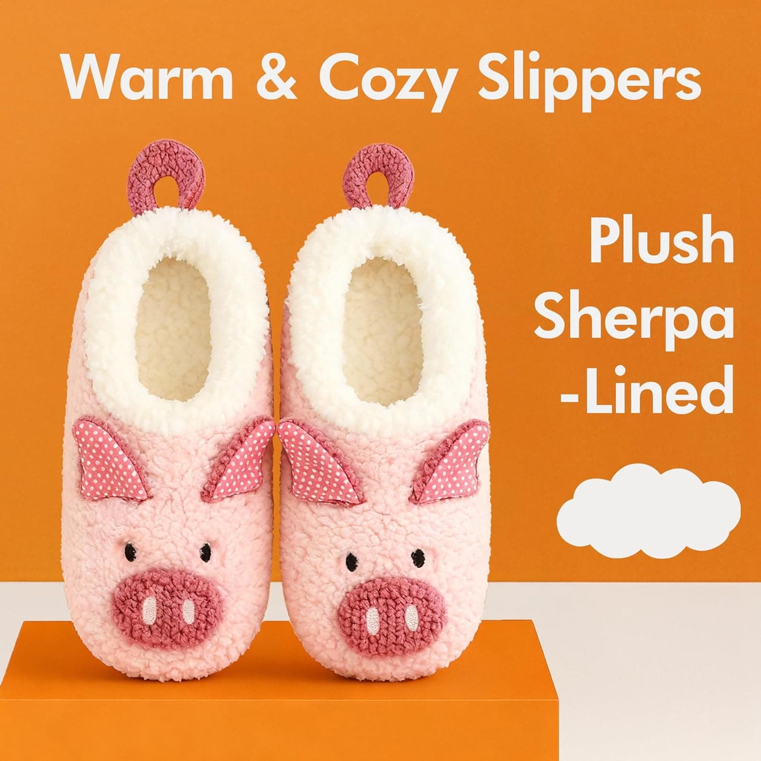 Snoozies Animal Slipper Socks for Women, Fuzzy Slippers Soft Non-Slip with Sherpa Lining, Cute Slippers (Pig, Large) | Slippers thumbnail 3