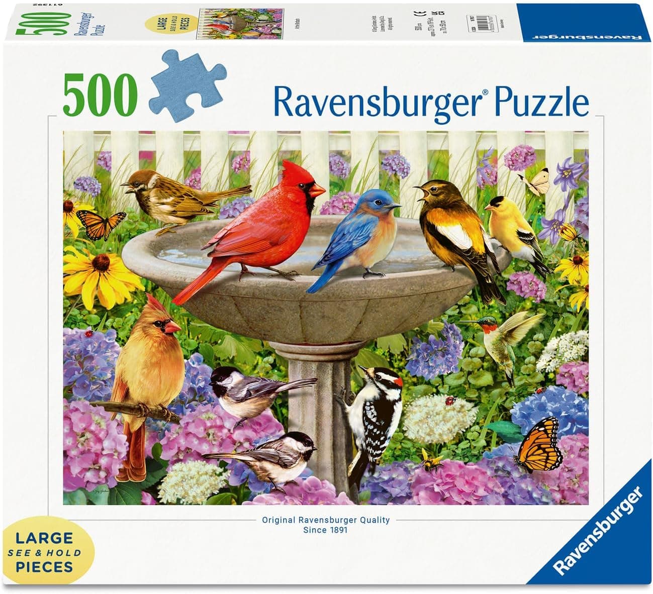 Ravensburger - at The Birdbath - 500 Piece Large Format Jigsaw Puzzle - Enjoy Peace &amp; Tranquility While Birds Flit and Flutter - Frameable - Premium Quality - Puzzles for Adults : Toys &amp; Games thumbnail 2