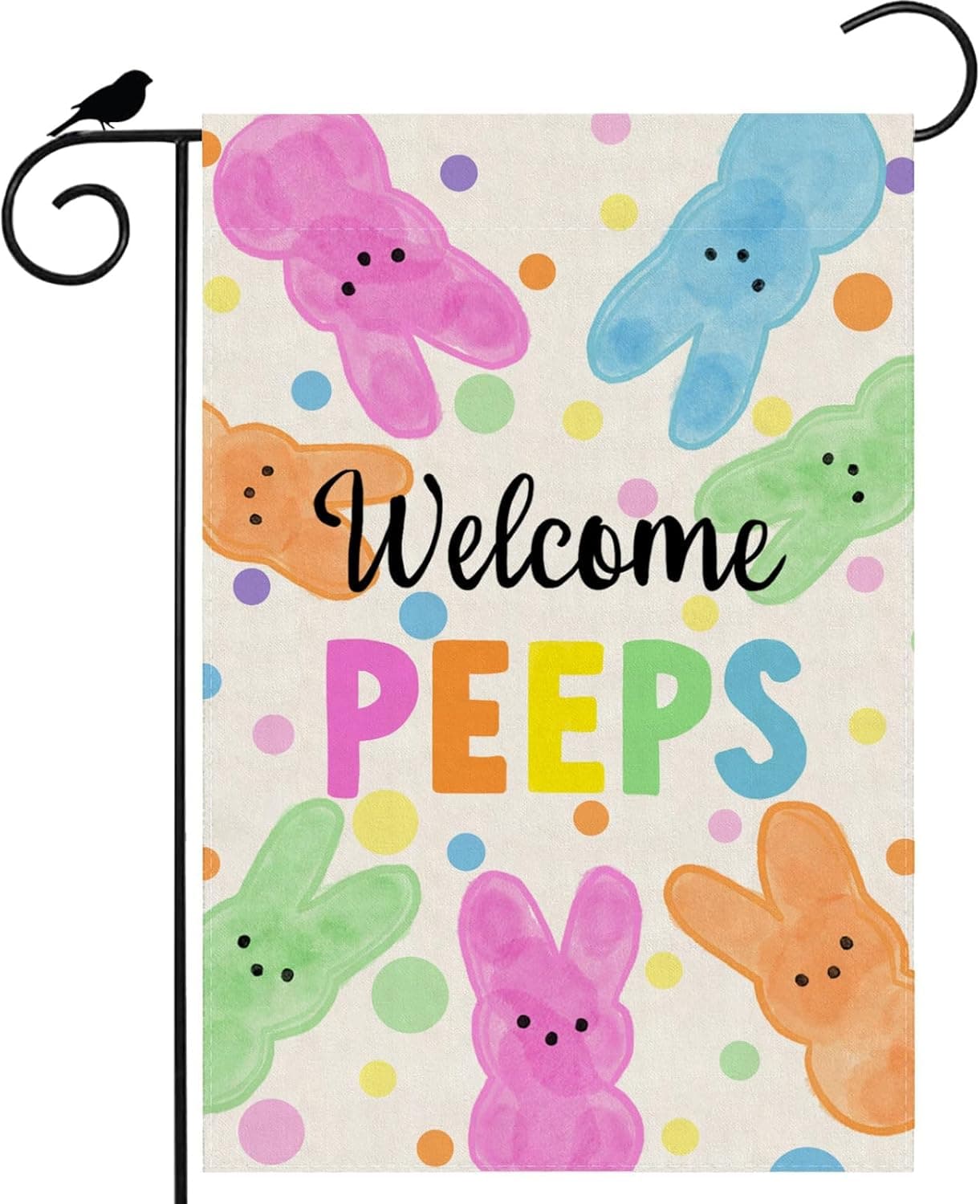 ZAEW Welcome Easter Colorful Dots Cute Bunny Watercolor Rabbits Spring Garden Flag Yard Flag 12x18 Inch Double Sided Small Mini Yard Outdoor Outside Holiday Decoration : Patio, Lawn &amp; Garden view 1