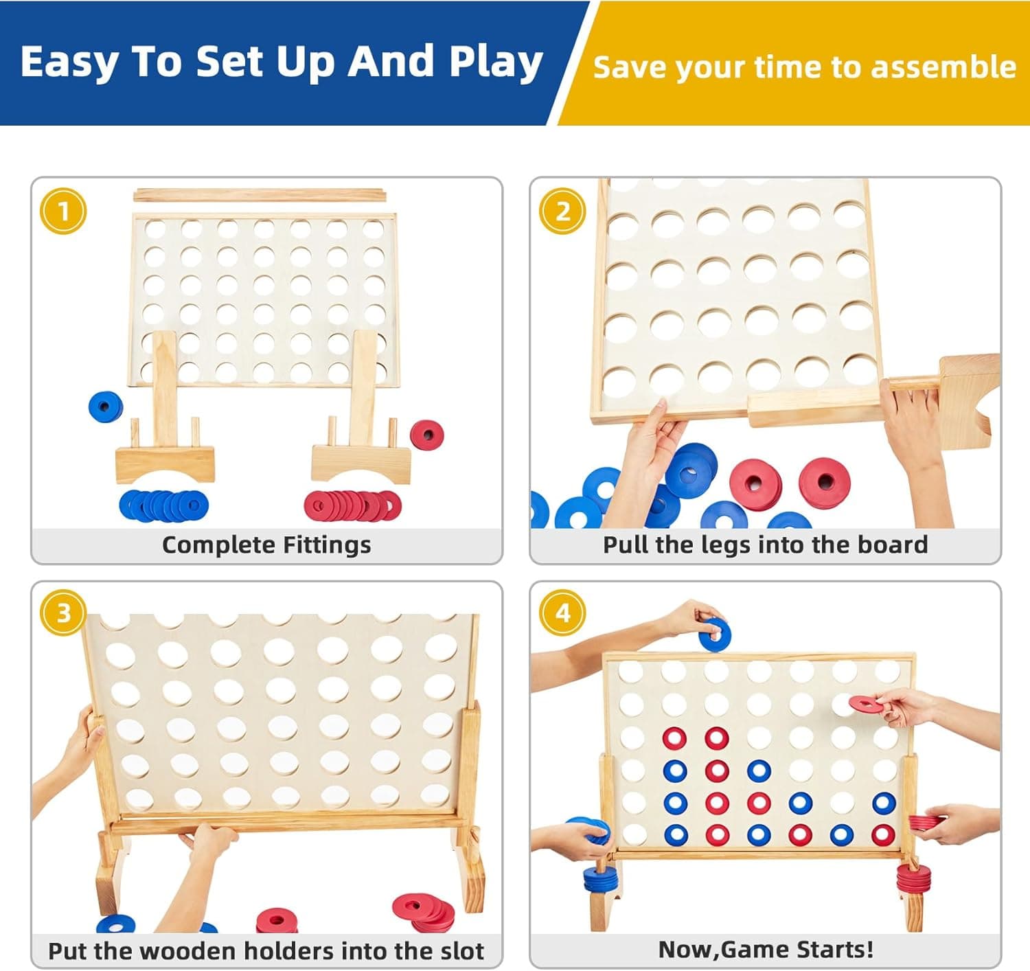 Pointyard Giant Wooden 4 in A Row Game 2.8Ft, Indoor and Outdoor Jumbo Board Game for Teens,Includes 42 Pcs Chips &amp; Durable Carrying Bag, Halloween Christmas Party Gifts for Kids Adults Lovers : Toys &amp; Games thumbnail 4