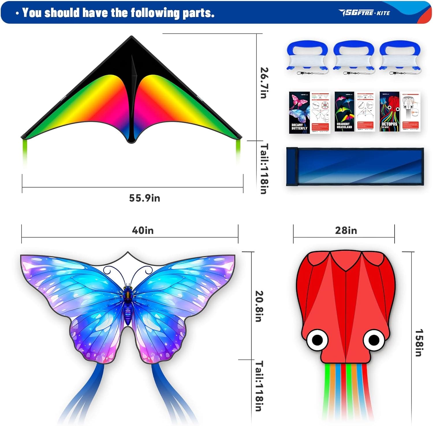 3-Piece Butterfly Delta Octopus Kites Set thumbnail 2