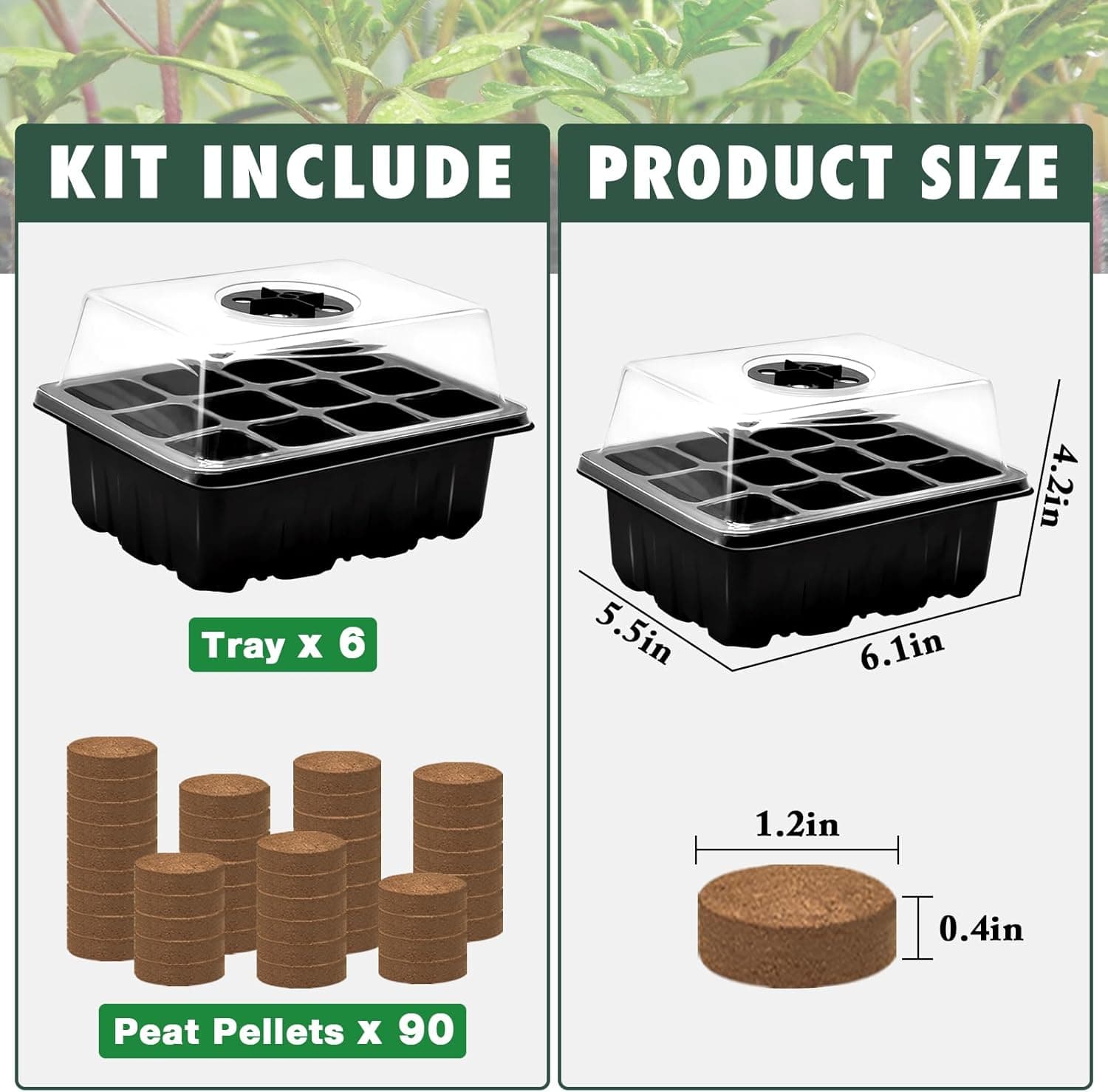 ZeeDix 6 Set Seed Starter Tray Kits, 6 Pack Seed Trays with 90 Pack Coco Coir Pellets, Adjustable Humidity Germination Tray with Dome Lids for Indoor Plants, Mini Greenhouse for Vegetables Garden : Patio, Lawn &amp; Garden thumbnail 4
