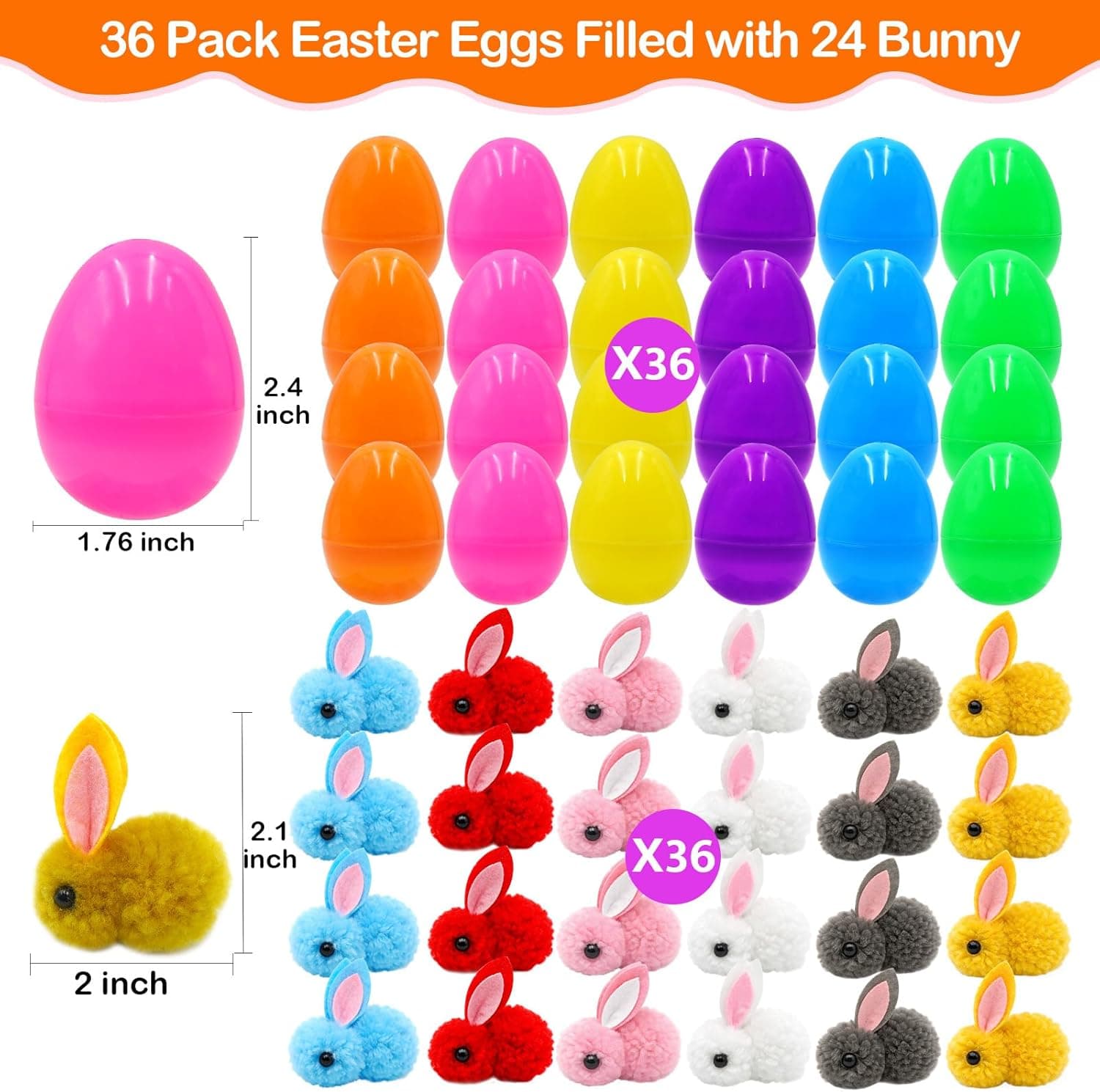 ZICZLI 36 Pack Easter Eggs Filled Plush Bunny Toys thumbnail 2
