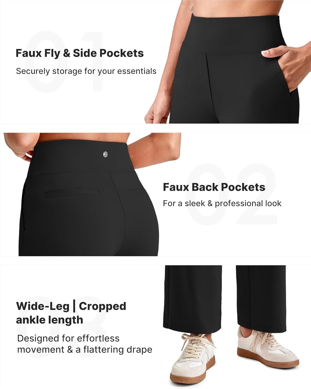 G4Free Wide Leg Yoga Pants for Women Ankle Length Cropped Yoga Dress Pants with Pockets High Waisted Petite Casual Travel Trousers for Fashion Clothes(Black,L,Petite) : Clothing, Shoes &amp; Jewelry thumbnail 3