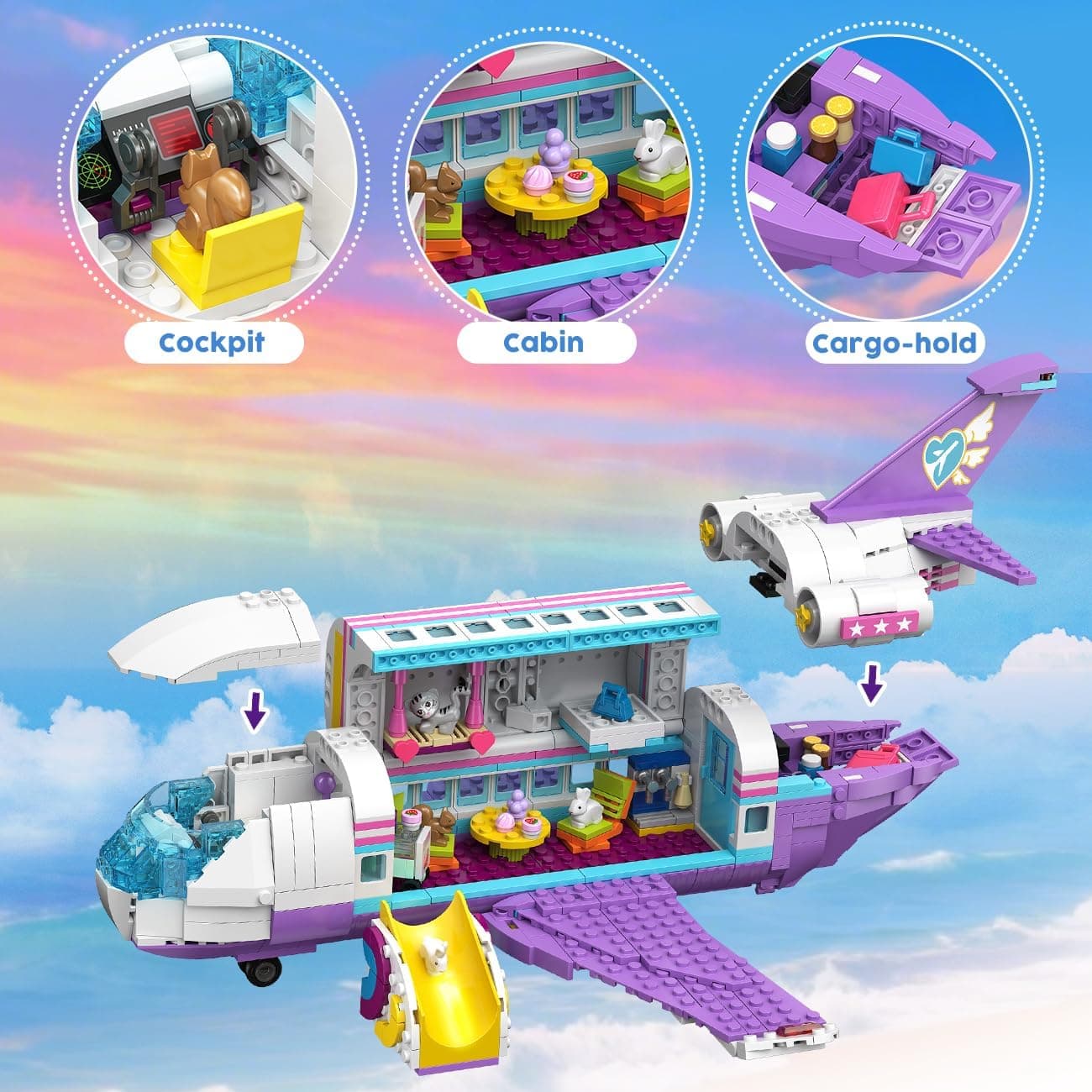 HOGOKIDS 3-in-1 Friends Airplane Building Toy Set - 808PCS Plane/Boat/Camper Van Building Toys with Cute 6 Mini Animals, Slide, Fun Accessories and Stickers, Birthday Gifts for Girls Boys Age 8-12+ : Toys &amp; Games thumbnail 4