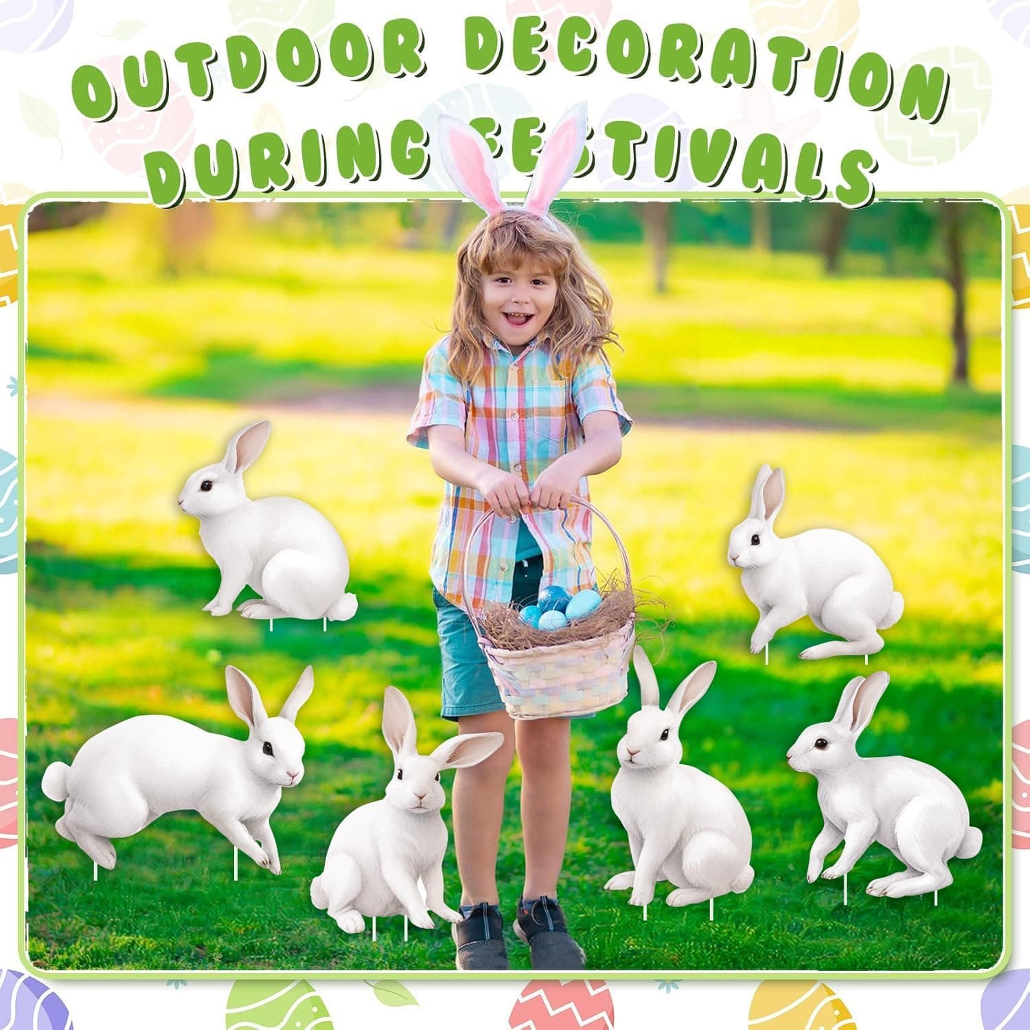 6 PCS Easter Bunny Outdoor Lawn Signs with Stakes thumbnail 2