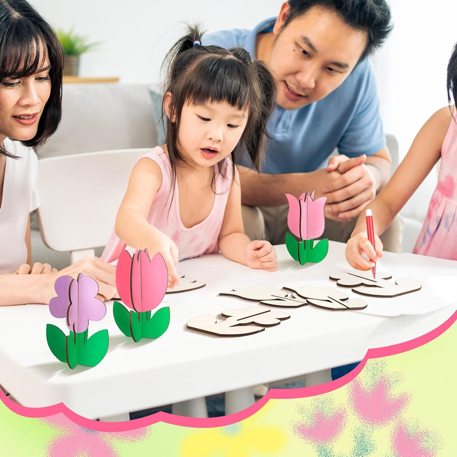 48-Piece Spring Crafts Set with 3D Wooden Flowers and Colored Pens thumbnail 5