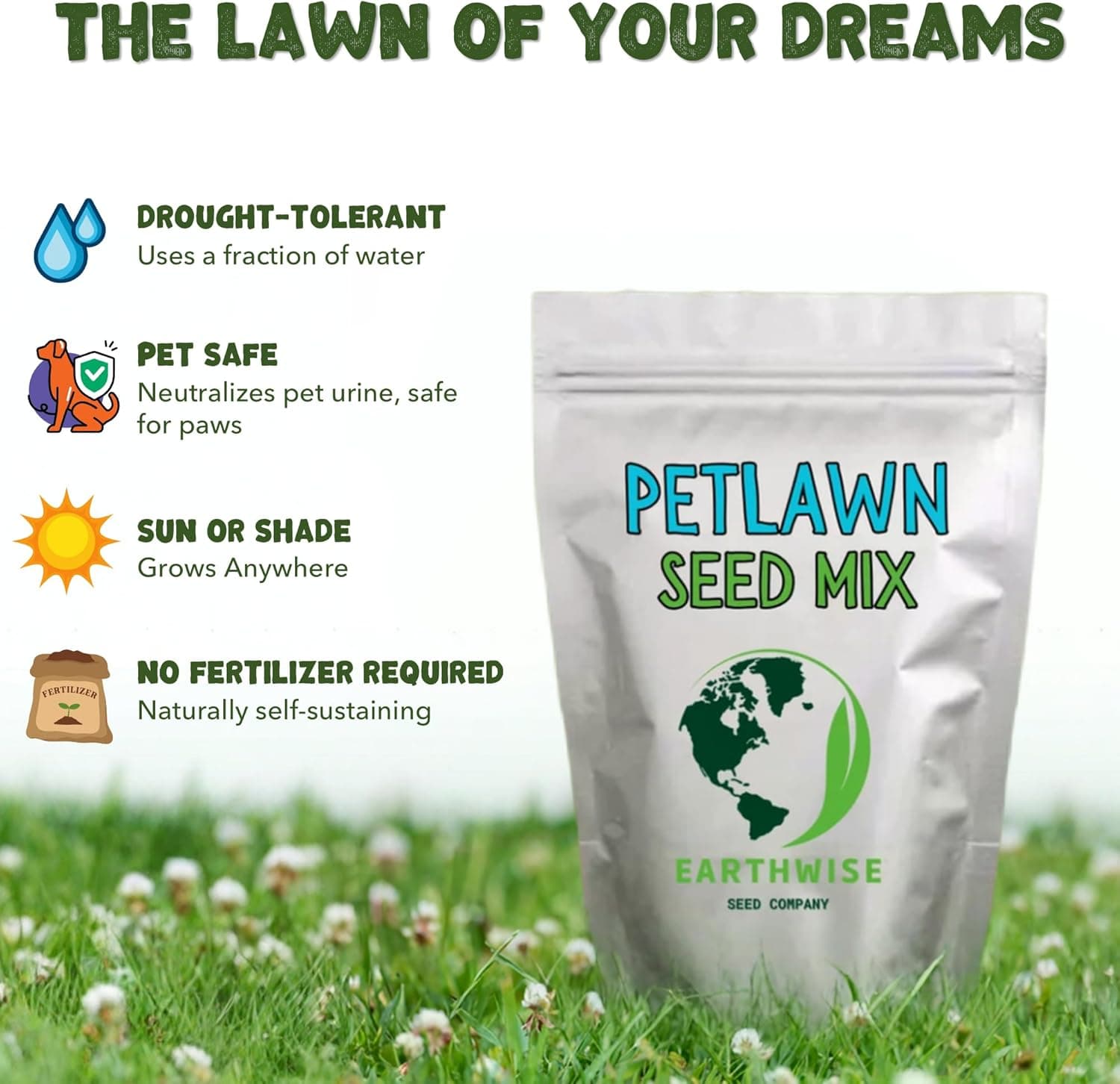 Earthwise PetLawn Grass Seed Mix – Pet Safe, Organic, Tall Fescue and White Dutch Clover Blend, Durable Lawn, Drought Tolerant, Low Maintenance – Covers 500 sq ft Overseed, 200 sq ft Bare, 1/2 lb : Patio, Lawn &amp; Garden thumbnail 4