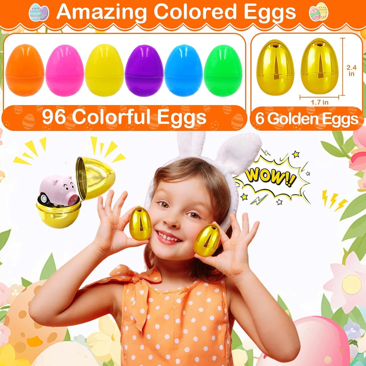 ZICZLI Golden Surprise Eggs - 100 Prefilled Easter Eggs with Assorted Toys thumbnail 4