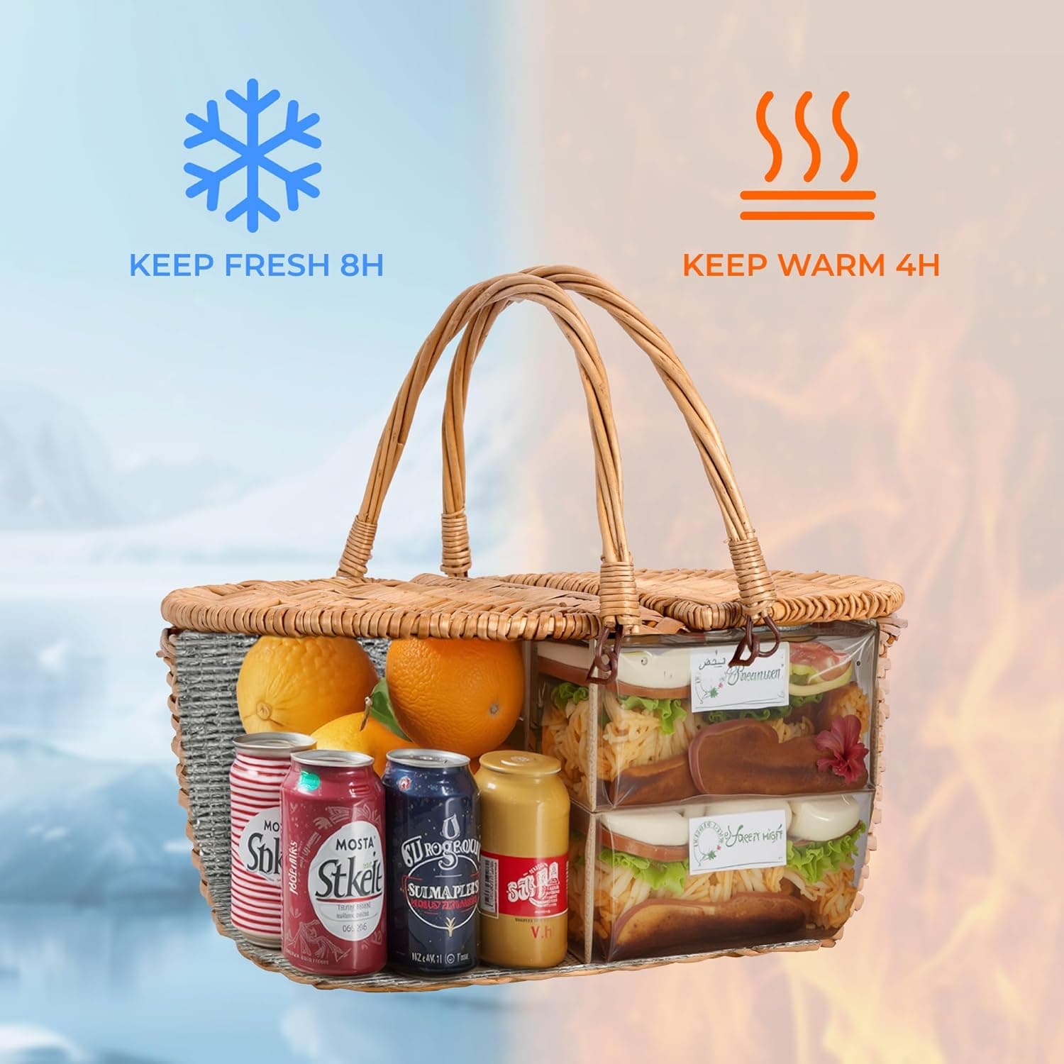 GRANNY SAYS Picnic Basket, Wicker Basket with Insulated Cooler, Woven Cute Basket with Handle, Storage Basket with Washable Lining &amp; Dual-Flid Lid, Natural Willow Picnic Hamper : Patio, Lawn &amp; Garden thumbnail 3