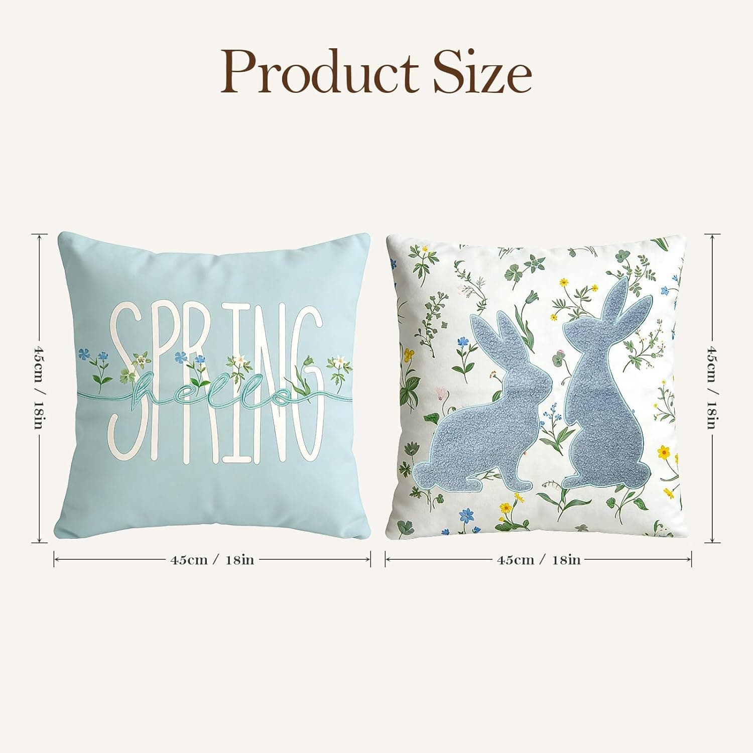 Easter Pillow Covers Set of 2 - 18x18 Inch Spring Bunny Farmhouse Throw Pillows thumbnail 2