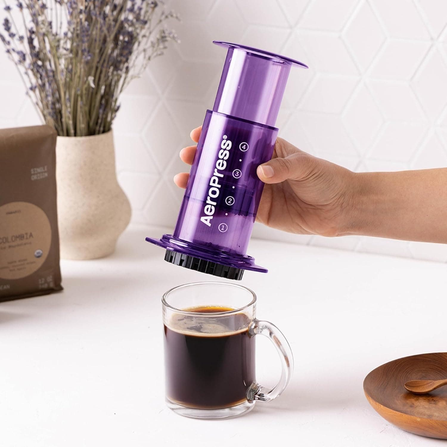 AeroPress Clear Purple Coffee Press - All-in-One French Press, Pour-Over &amp; Espresso Style Manual Brewer, 2 Min Brew for Less Bitterness, More Flavor, Small Portable Coffee Maker, Travel &amp; Camping: Home &amp; Kitchen thumbnail 5
