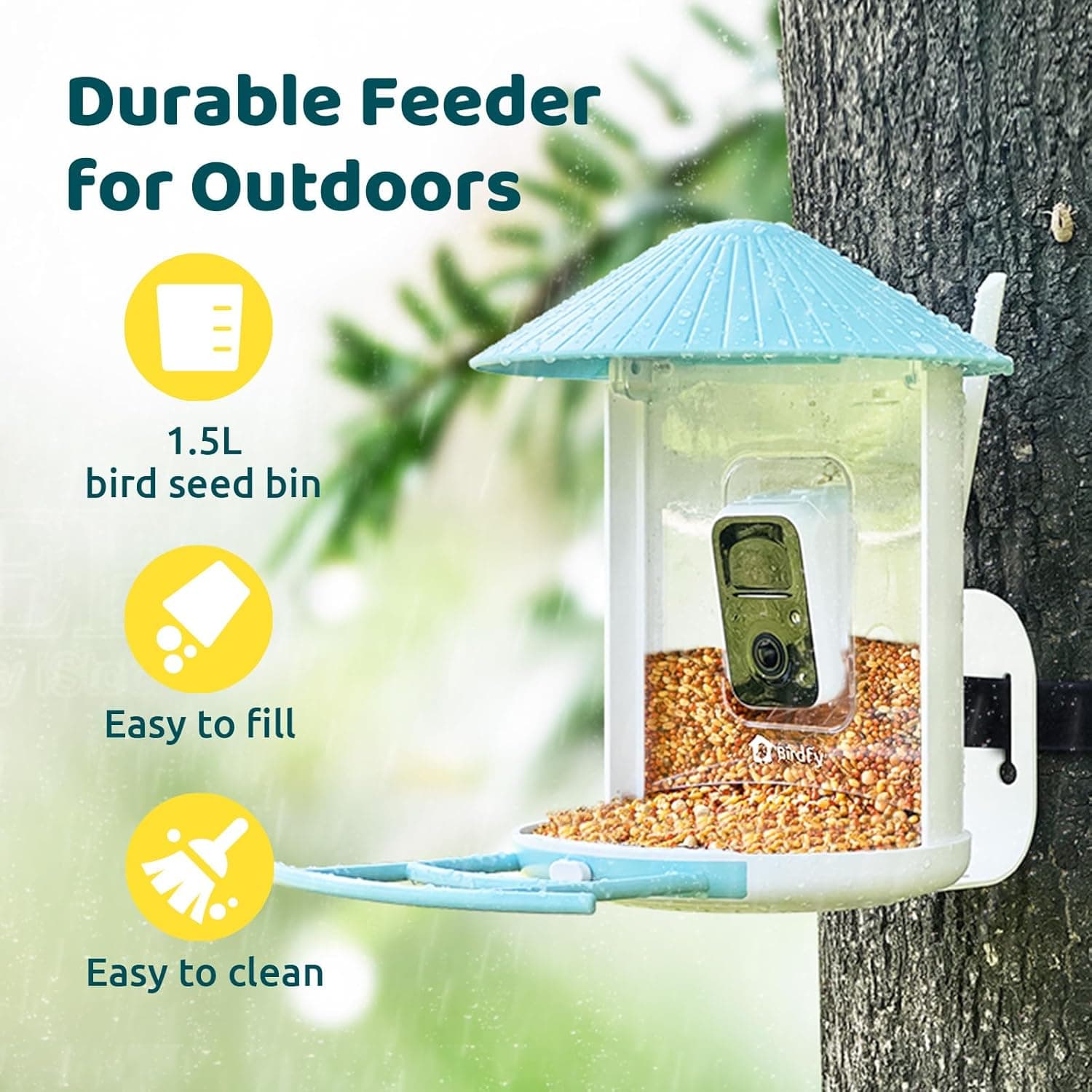 NETVUE by Birdfy Smart Bird Feeder with Camera – AI Identifies Birds Species 2MP Night Vision &amp; App Alerts, 2.4Ghz Wi-Fi Connect IP65 Weatherproof Bird Camera-Gift for Backyard BirdWatchers, Blue : Patio, Lawn &amp; Garden thumbnail 5