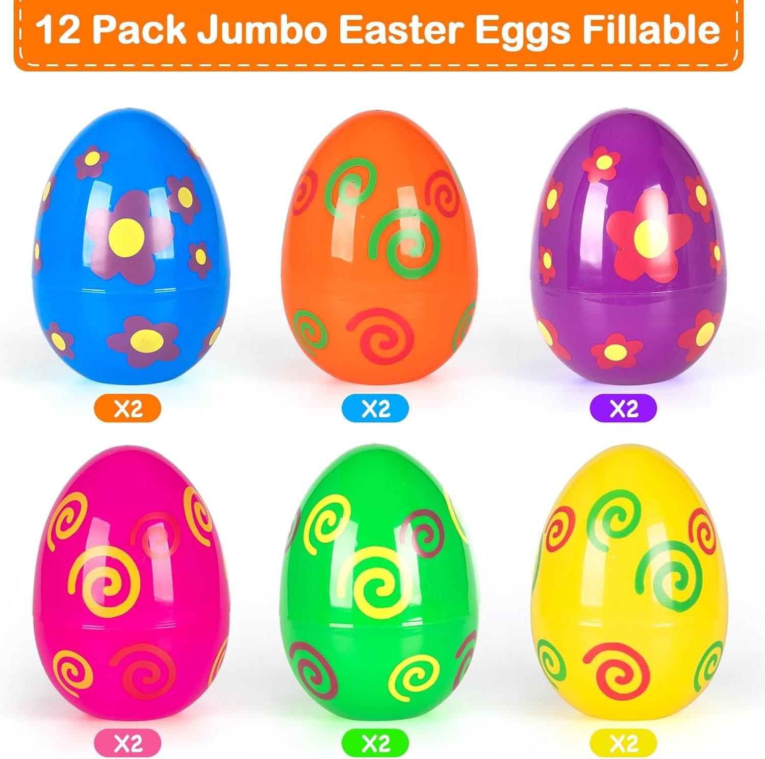 ZICZLI 12 Piece 6" Jumbo Plastic Easter Eggs thumbnail 2