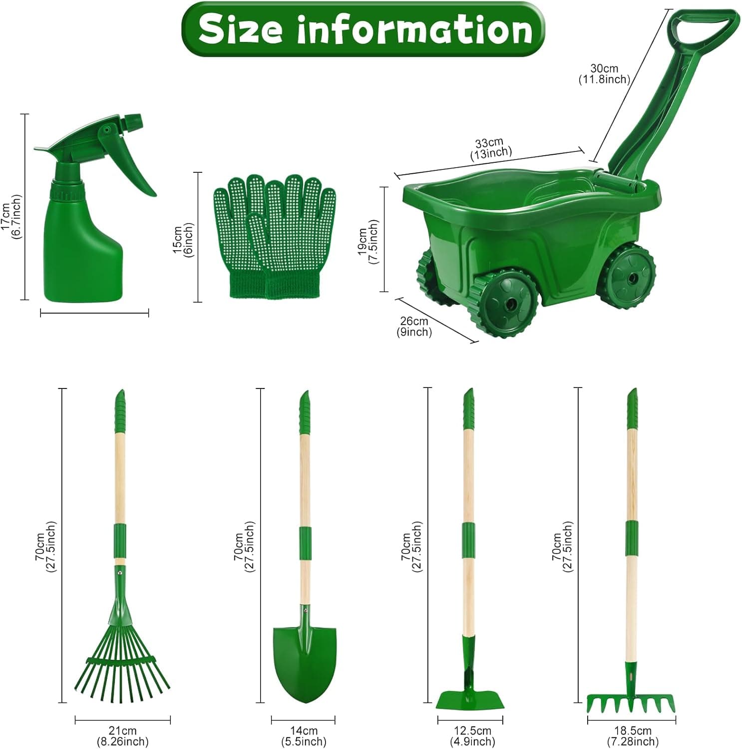 Duckura Kids Gardening Tools Set - 7pcs Wheelbarrow Set for Kids with Shovel, Rake, Leaf Rake, Summer Outdoor Yard Digging Weed Birthday Gifts Toys, Easter for Boys Girls Age 2 3+ Years(Green) : Toys &amp; Games thumbnail 5
