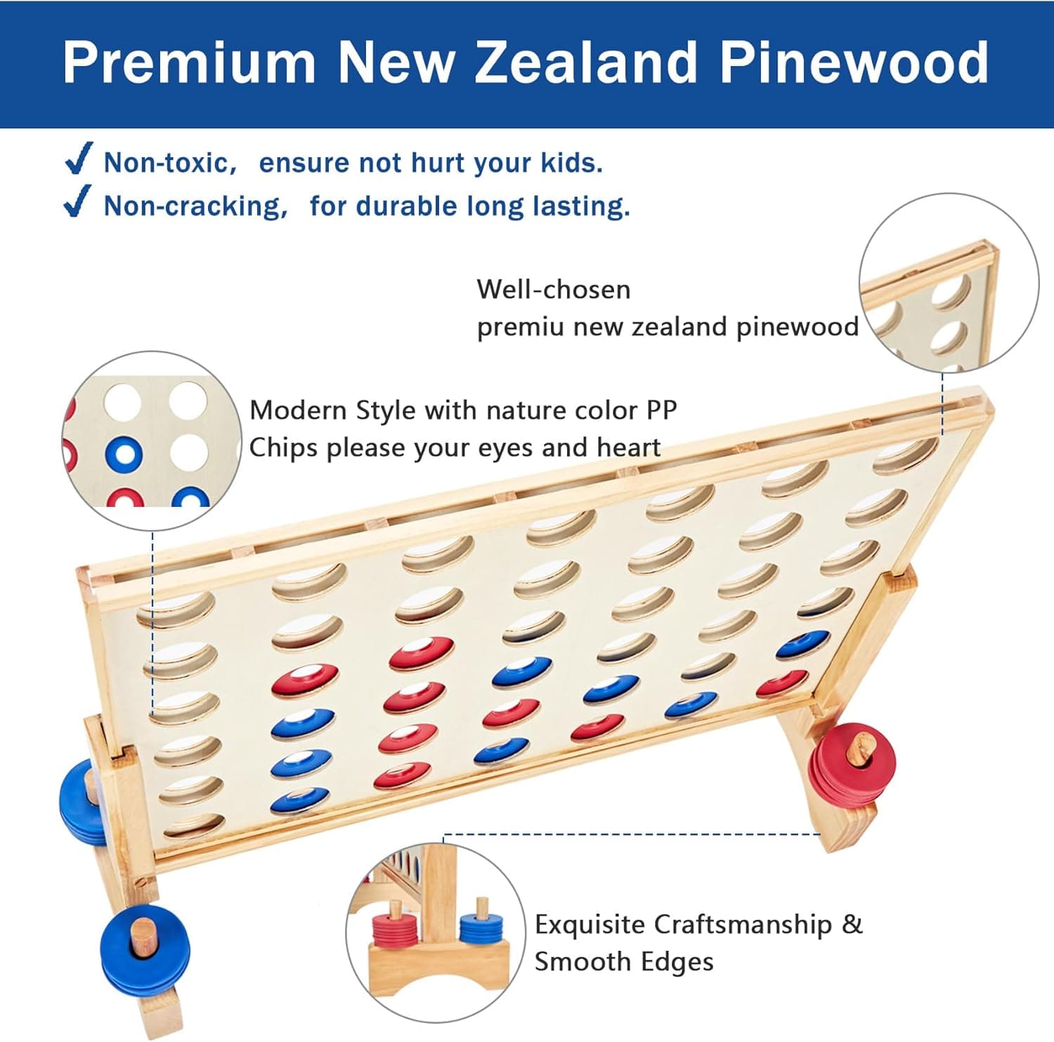 Pointyard Giant Wooden 4 in A Row Game 2.8Ft, Indoor and Outdoor Jumbo Board Game for Teens,Includes 42 Pcs Chips &amp; Durable Carrying Bag, Halloween Christmas Party Gifts for Kids Adults Lovers : Toys &amp; Games thumbnail 3