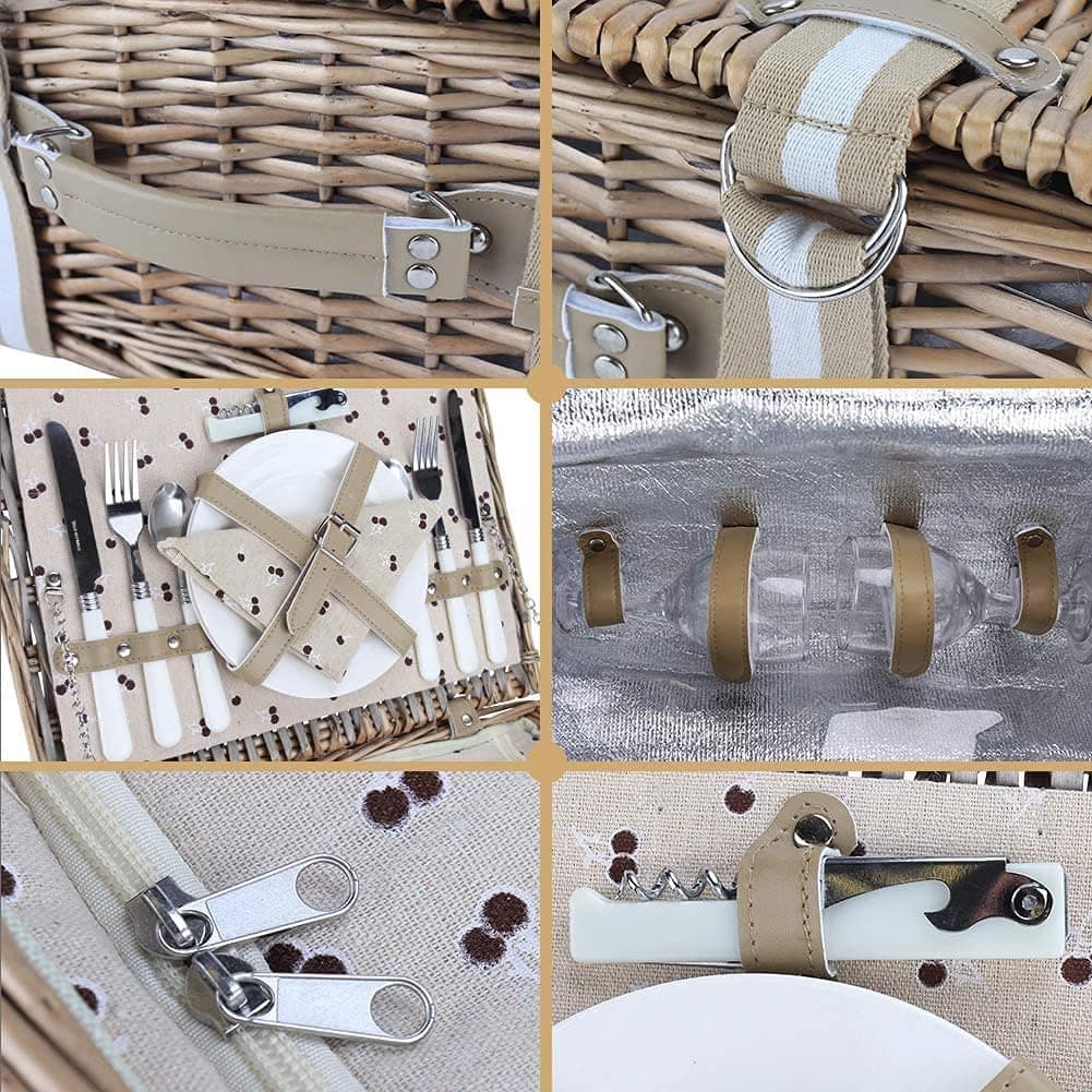 Willow Picnic Basket Set for 2 with Insulated Cooler Bag and Waterproof Blanket thumbnail 5