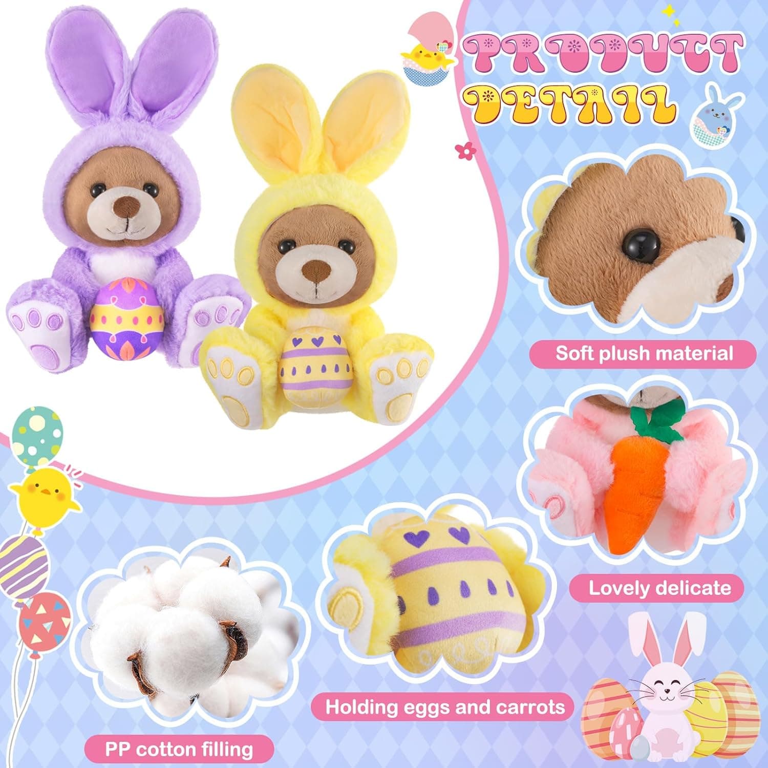 Shappy 4 Pcs Easter Bunny Plush Toys, 12 Inch Stuffed Animals thumbnail 3