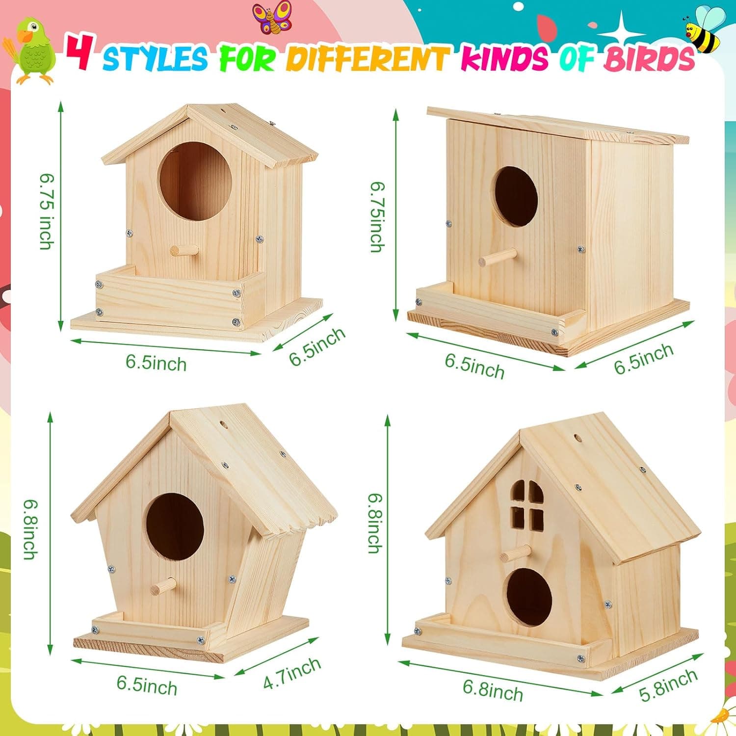 Liliful 4 Pack Birdhouse Kit DIY Wooden Bird House with Paint and Paintbrushes Arts and Crafts Painting Kits for Boys Girls Adults Build Paint Christmas Birthday Indoor Outdoor Craft (Seasonal Style) : Toys &amp; Games thumbnail 2