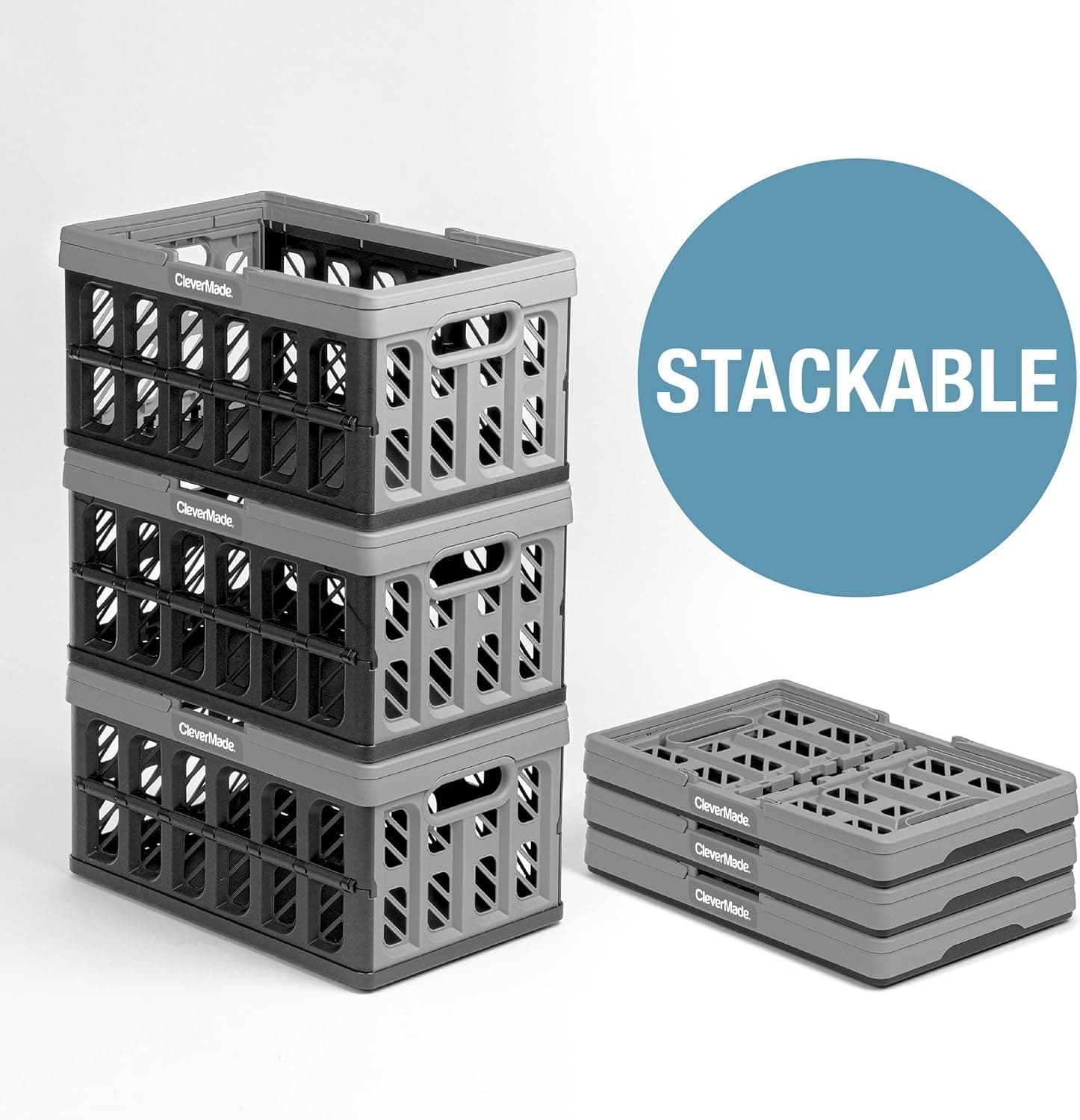 CleverMade Eco Collapsible Shopping Basket with Handles, 24L Stone, 3 Pack thumbnail 5