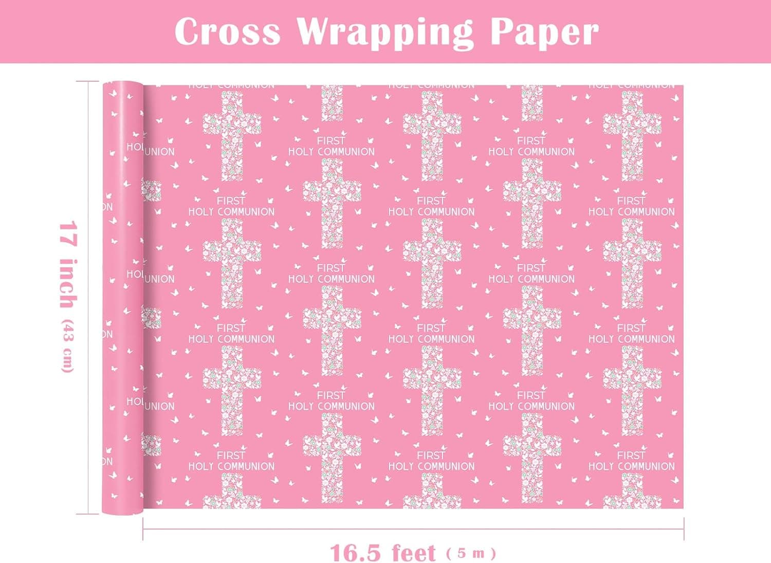 WRAPAHOLIC Cross Wrapping Paper Roll - Pink Floral - 17" x 16.5' thumbnail 3