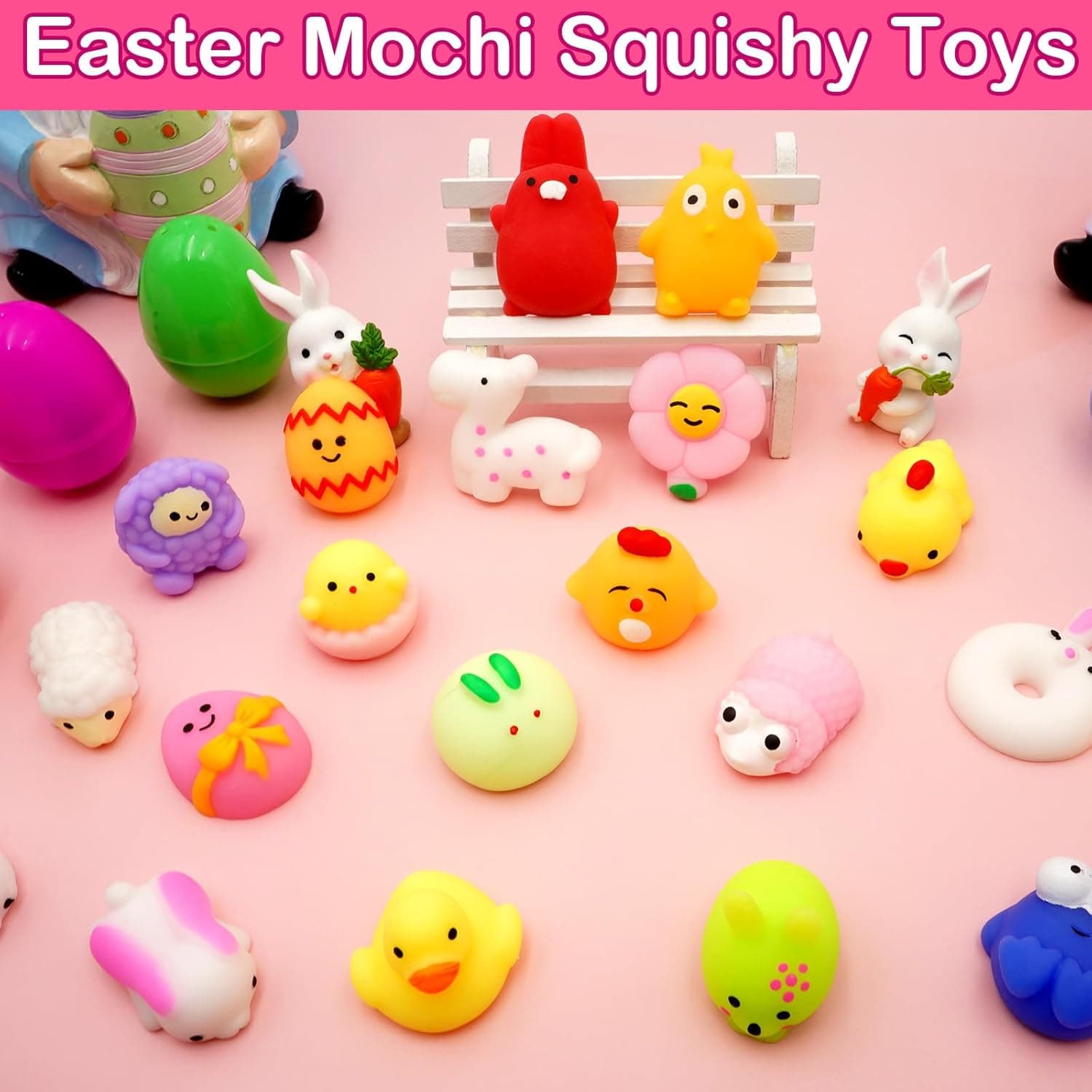 PIONJOY 24 Pack Easter Egg Fillers Mochi Squishies Toys thumbnail 4