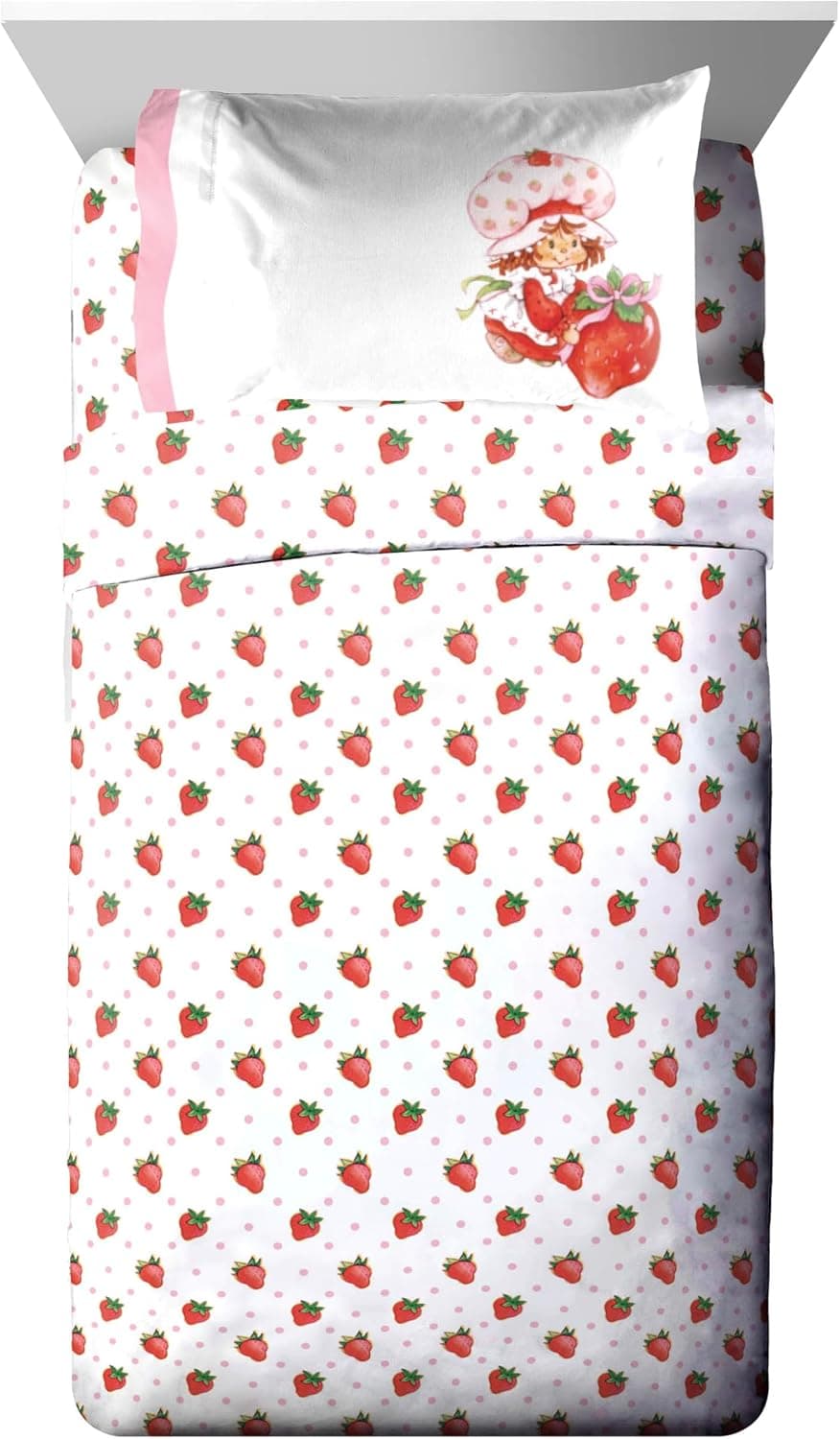 Jay Franco Strawberry Shortcake Full Comforter Set - 7 Piece Bedding Includes Sheet Set &amp; Pillow Covers - Super Soft Pink &amp; White Kids Bedding : Home &amp; Kitchen thumbnail 2