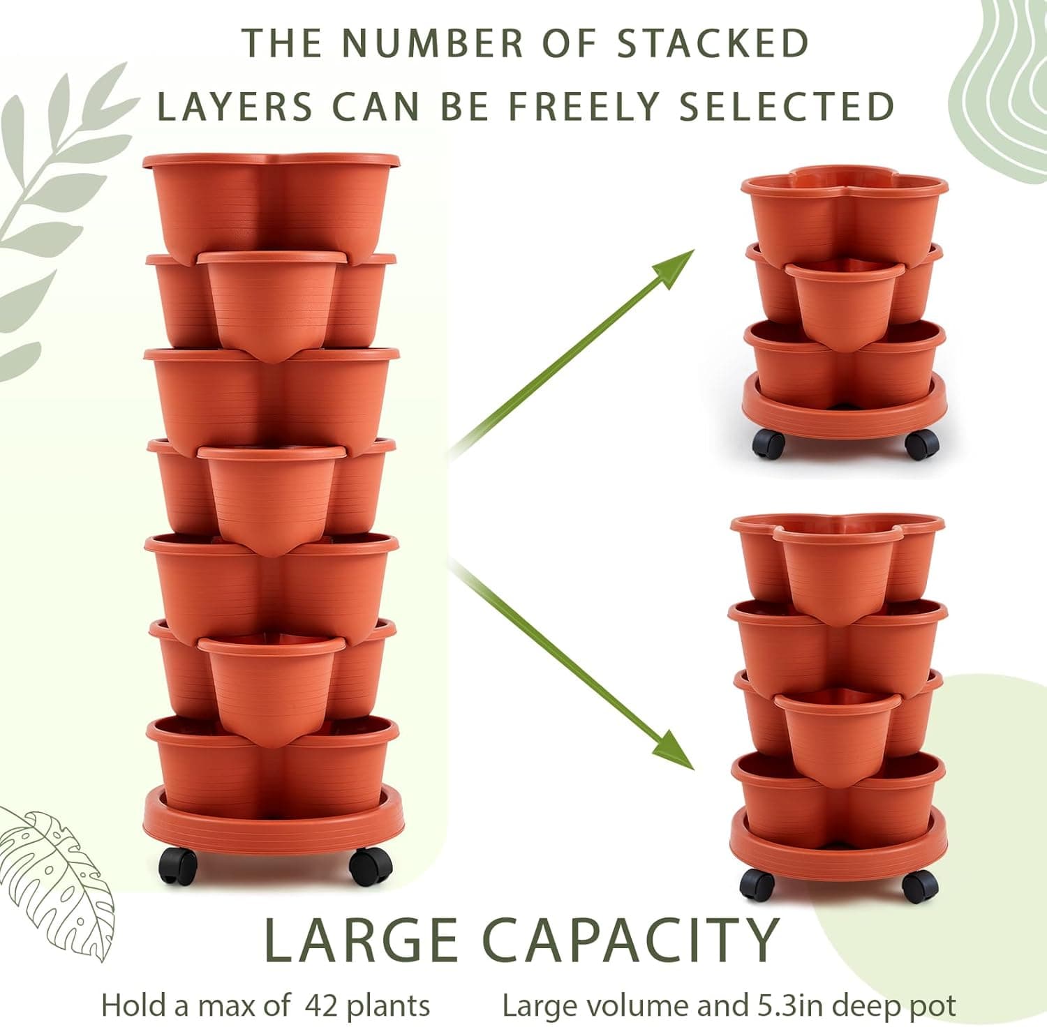 Umigy 2-Set Clay Red 7-Tier Stackable Vertical Planters with Removable Wheels thumbnail 5