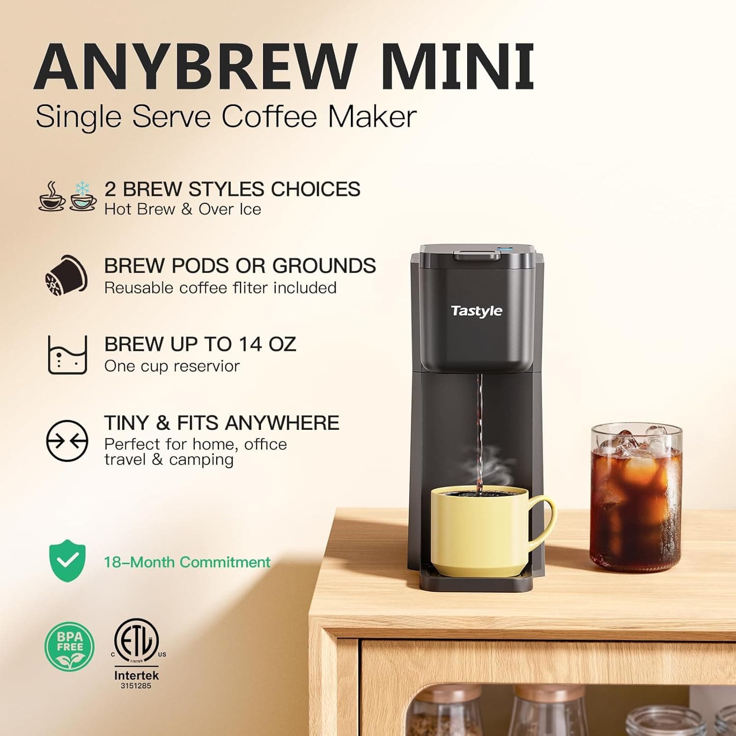 Tastyle Mini Hot and Iced Coffee Maker Single Serve thumbnail 2