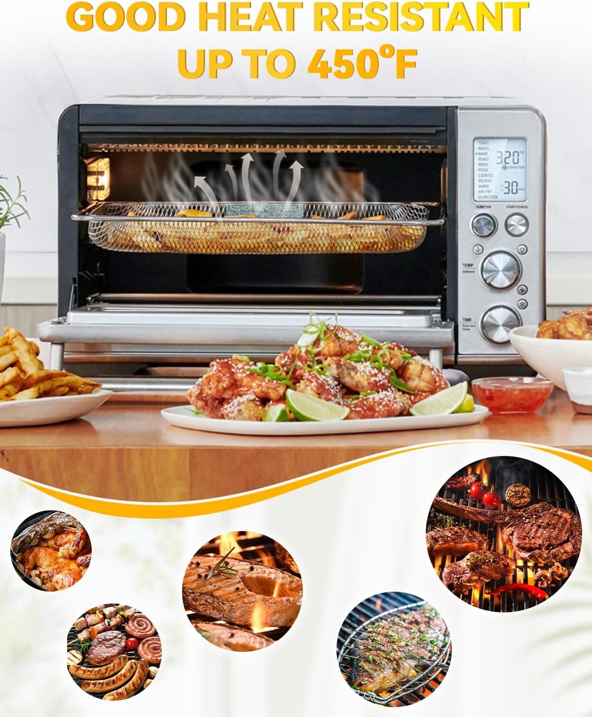 Smart Oven Air Fryer Mesh Basket 1-Piece Compatible with Breville BOV860BSS Convection Oven, Stainless Steel Baking Tray Original Replacement Accessory Assist with Countertop Oven 11 Cooking Functions : Home &amp; Kitchen thumbnail 4