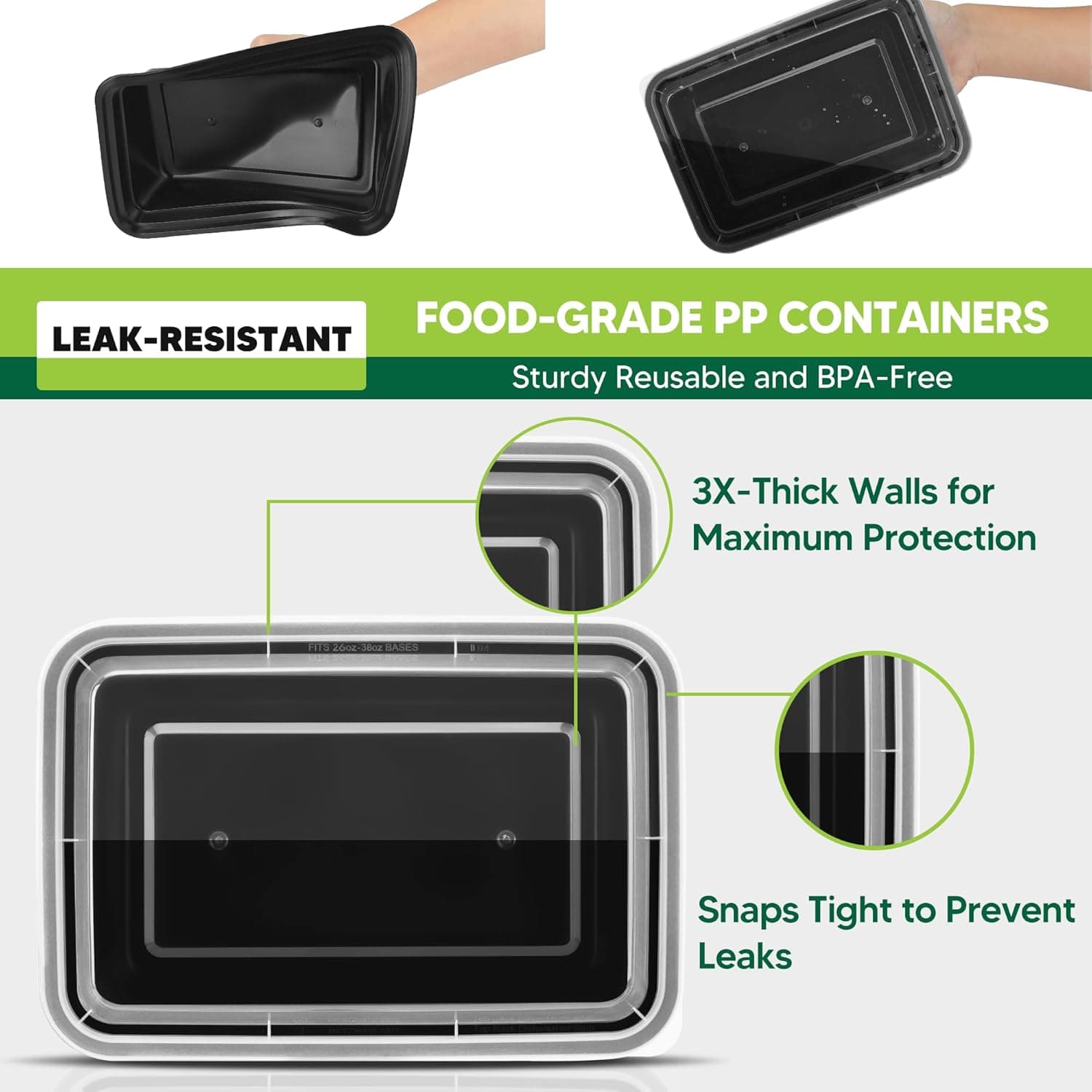 NUTTUTO 50 Pack Meal Prep Containers with Lids 38oz thumbnail 2