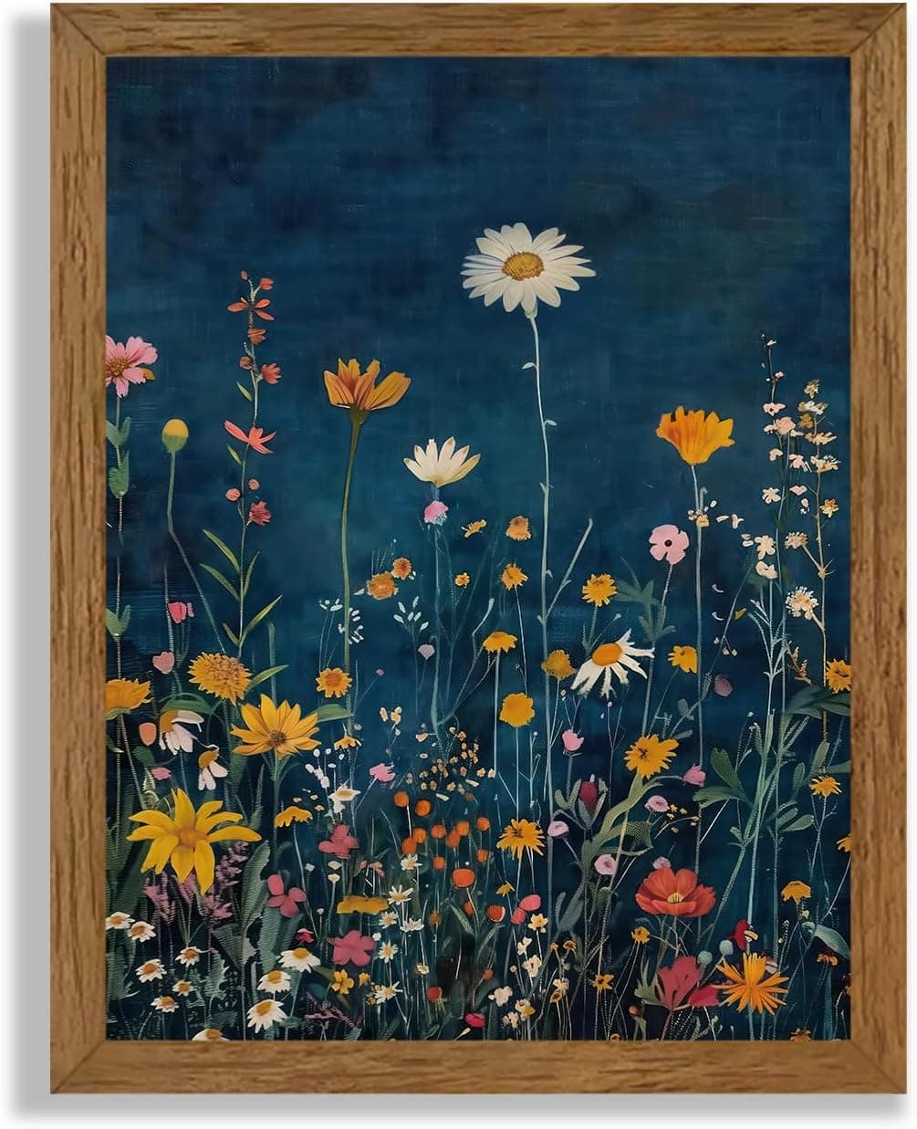 Wojuin Framed Dark Blue Botanical Floral Canvas Wall Art, Rustic Colorful Wildflower Artwork Wall Decor, Vibrant Vintage Flower Painting Prints for Living Room Bedroom Bathroom Office 8x10 in: Posters &amp; Prints — Spring Gift Ideas gift idea