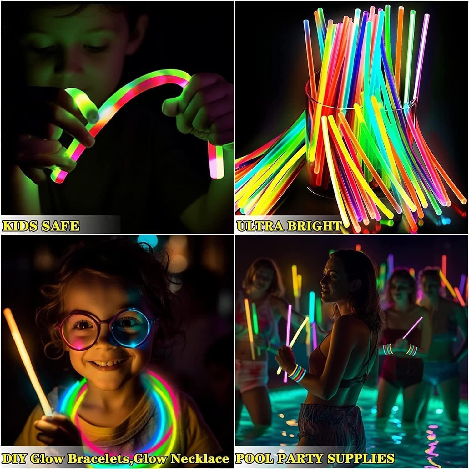 TURNMEON 100 Pack Ultra Bright Glow Sticks Bulk - 8" Necklace & Bracelet with Connector thumbnail 5