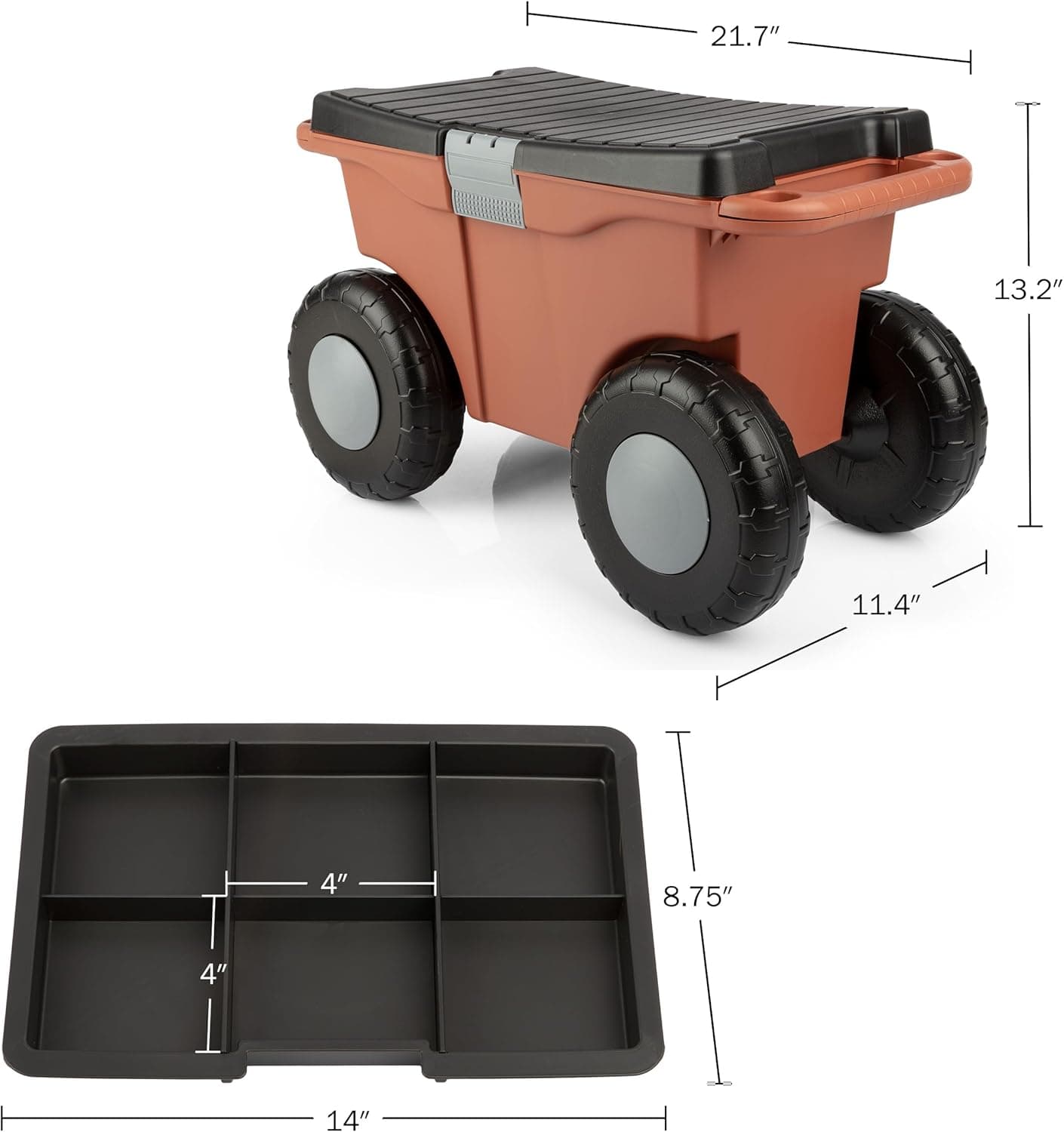 Pure Garden Rolling Garden Cart with Seat - Terracotta thumbnail 3