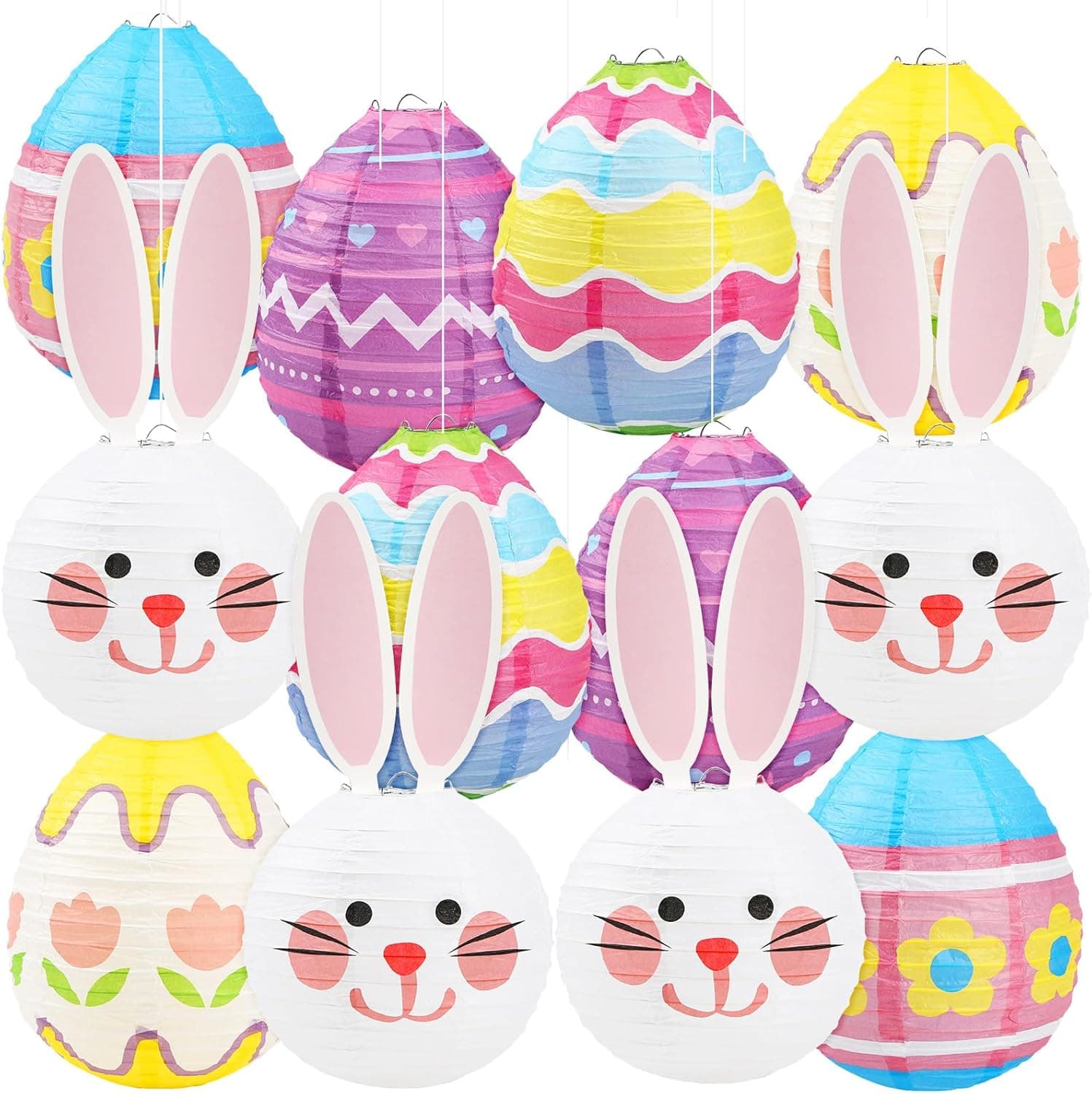 DECYOOL 12 Pieces Pastel Paper Lanterns - Easter Egg and Rabbit Designs — Easter Gifts gift idea