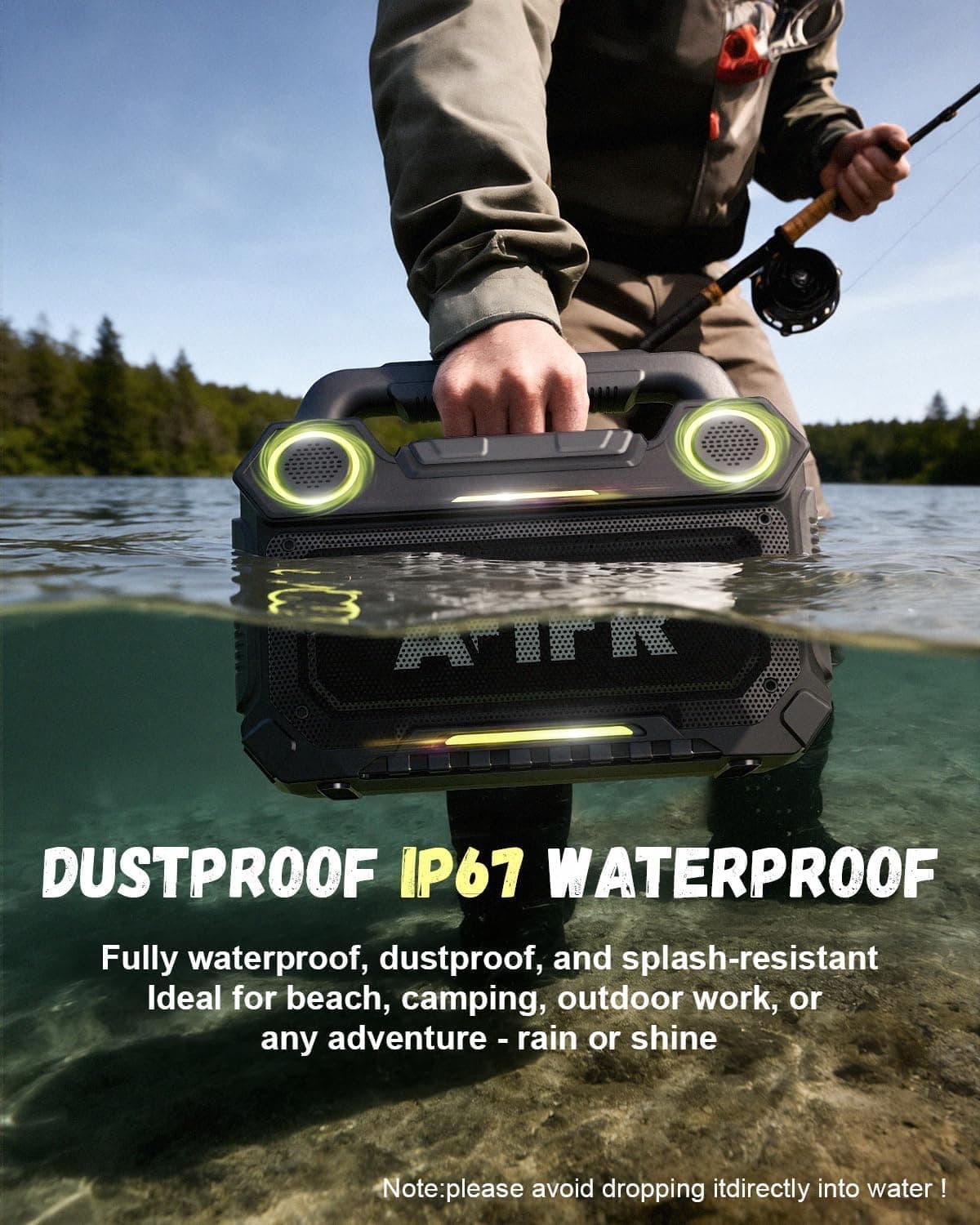 AFIFR Outdoor Bluetooth Speaker, 160W Loud Bass! Rugged, IP67 Waterproof, 24H Playtime with Lights, Wireless TWS Pairing Portable Speakers for Party, Outsides, Travel, Beach, Garage (Black) : Electronics thumbnail 3