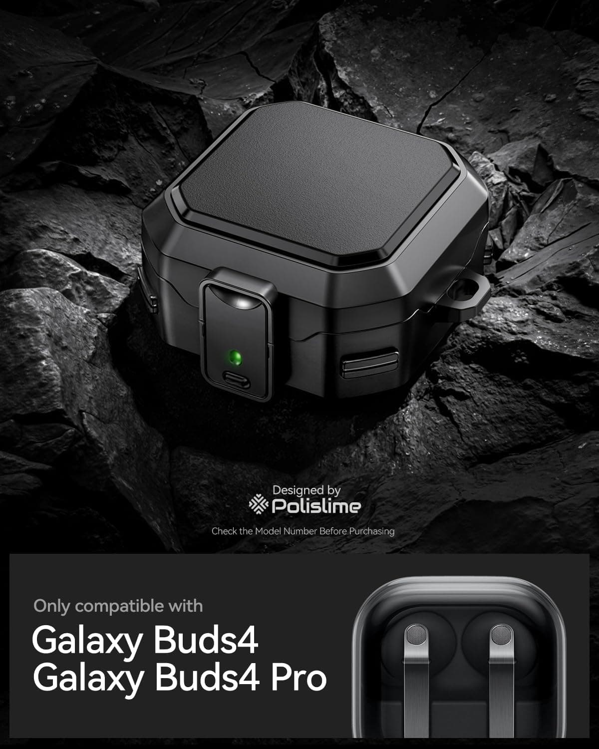 Polislime Safety Lock Case for Samsung Galaxy Buds 4 Pro/for Galaxy Buds 4 Case (2026) [Compatible with MagSafe] with Cleaning Kit &amp; Keychain, (Black) : Electronics thumbnail 2