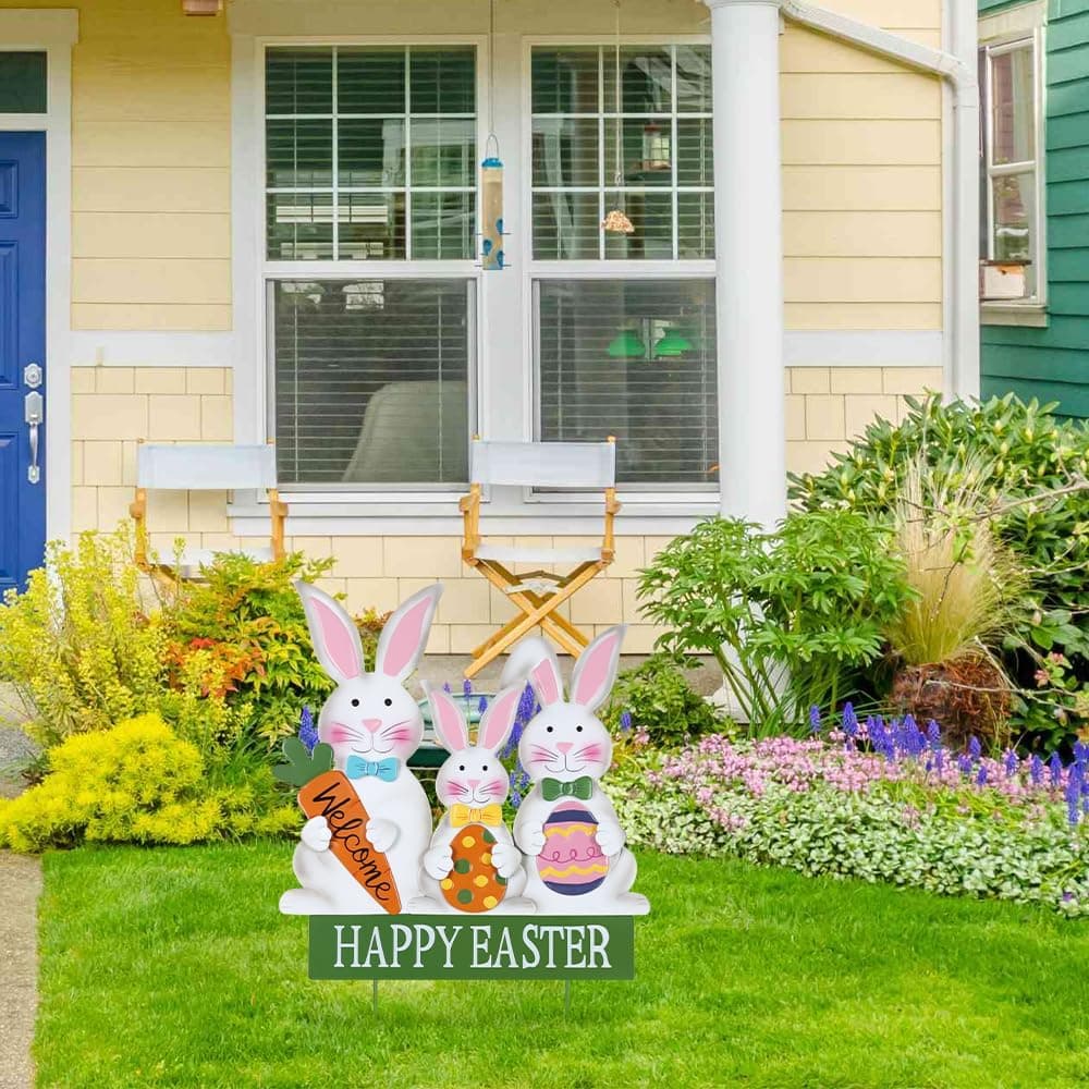 YEAHOME 3 Metal Bunny Decorative Garden Stakes thumbnail 3