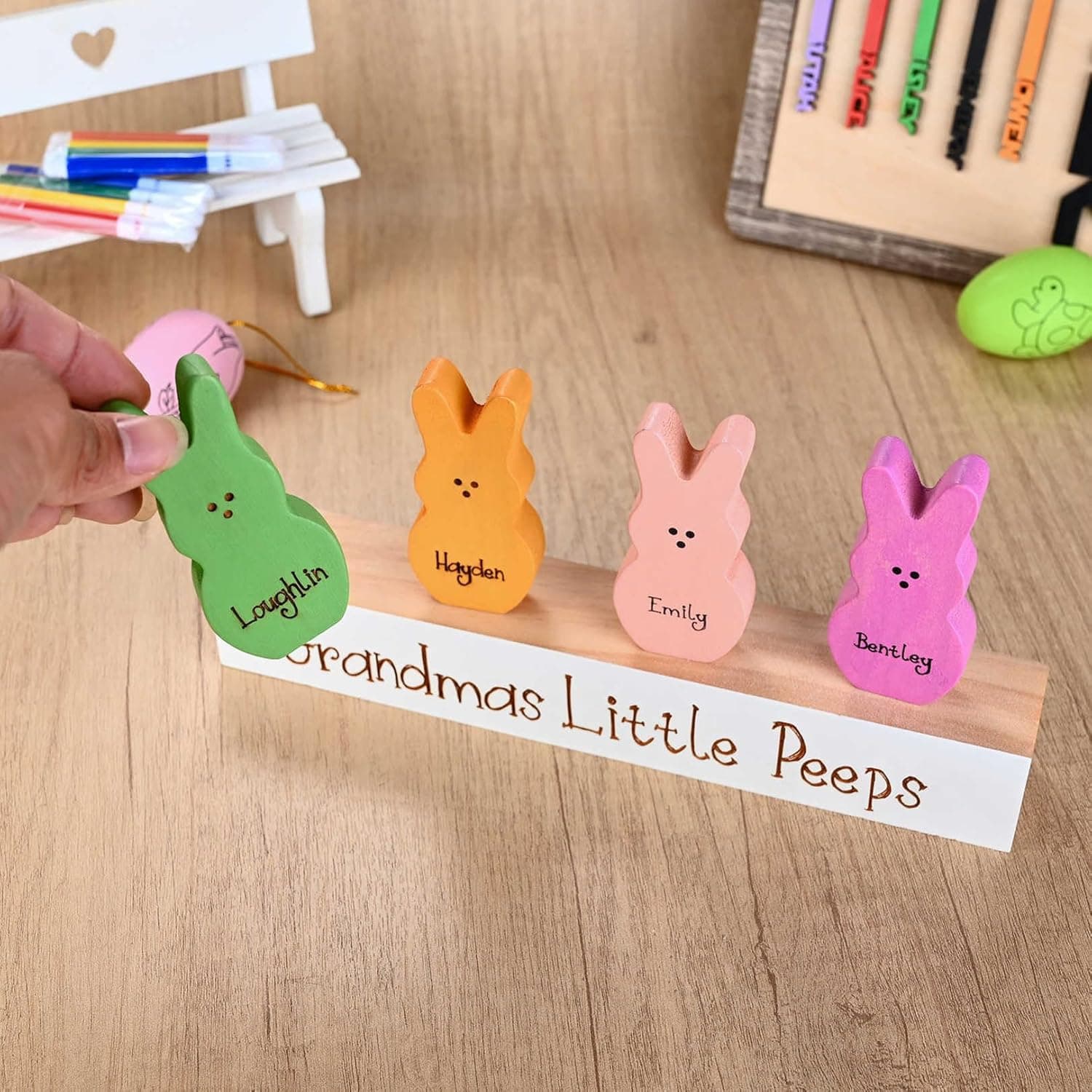 Wooden Easter Peeps Block Set - Personalized Bunny Decor thumbnail 4