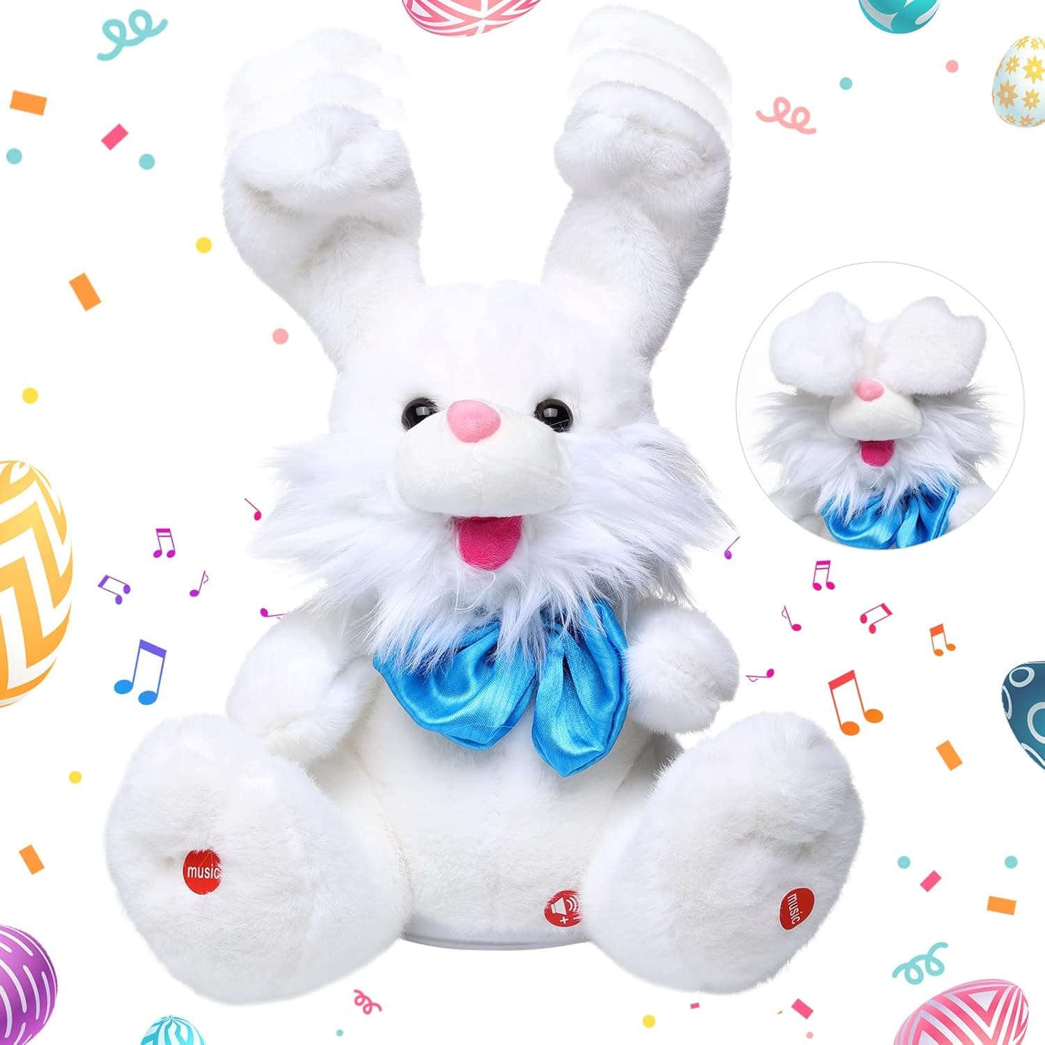 Emoin Easter Bunny Stuffed Animals Bunny Plush Baby Toys Bunny Peek-A-Boo Toys Repeats What You Say Singing with Floppy Ears Birthday Gift for Toddler 7 8 9 10 11 Months 1-2 Year Old（White） : Toys &amp; Games — Easter Gifts gift idea